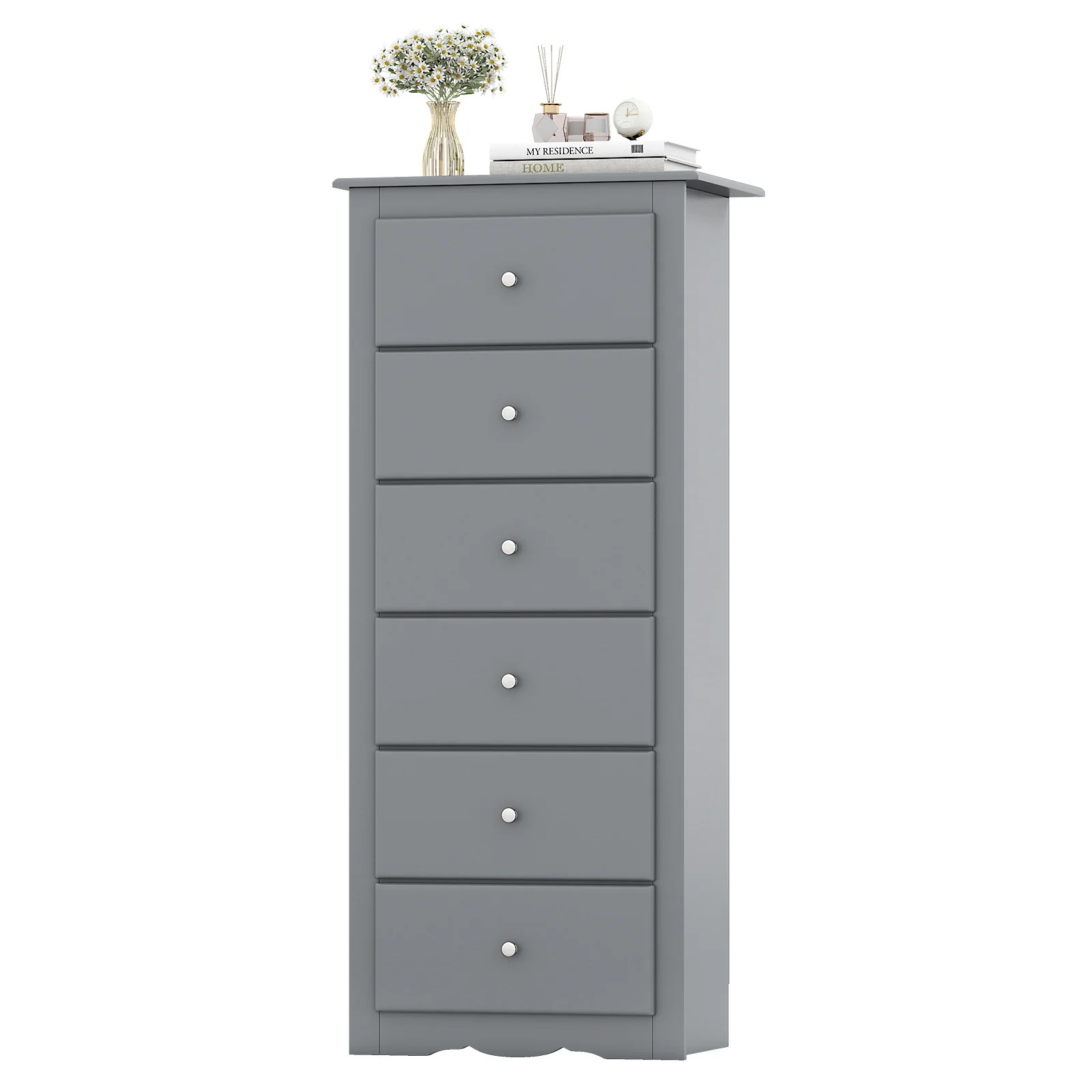 6 Drawers Chest Dresser, Bedroom Furniture Cabinet, Gray - Image 4