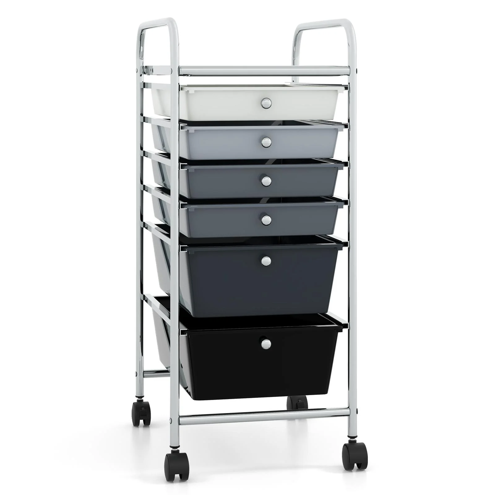 6 Drawers Rolling Storage Cart Organizer, Gray, Black - Image 4