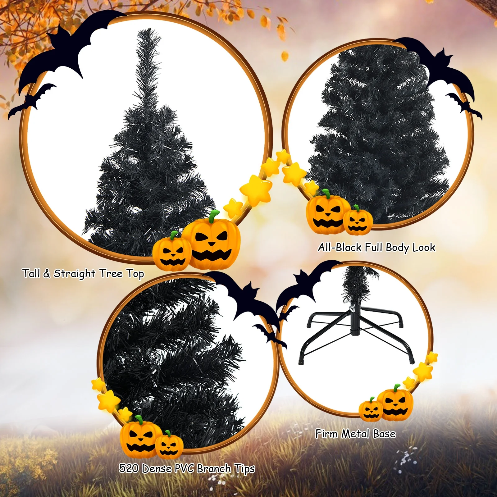 6 Feet Artificial Christmas Halloween Pencil Tree, Metal Stand, Black - Image 8