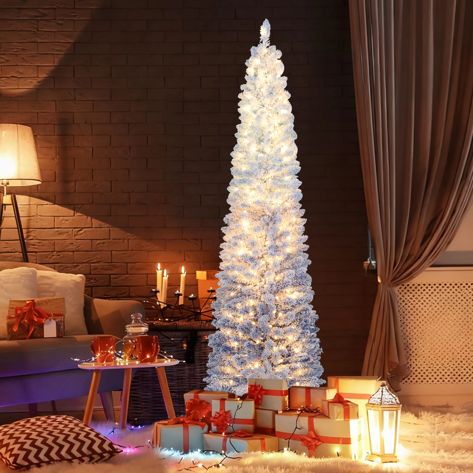 6 Feet Artificial Christmas Tree, 220 Warm White LED Lights, Blue - Image 7