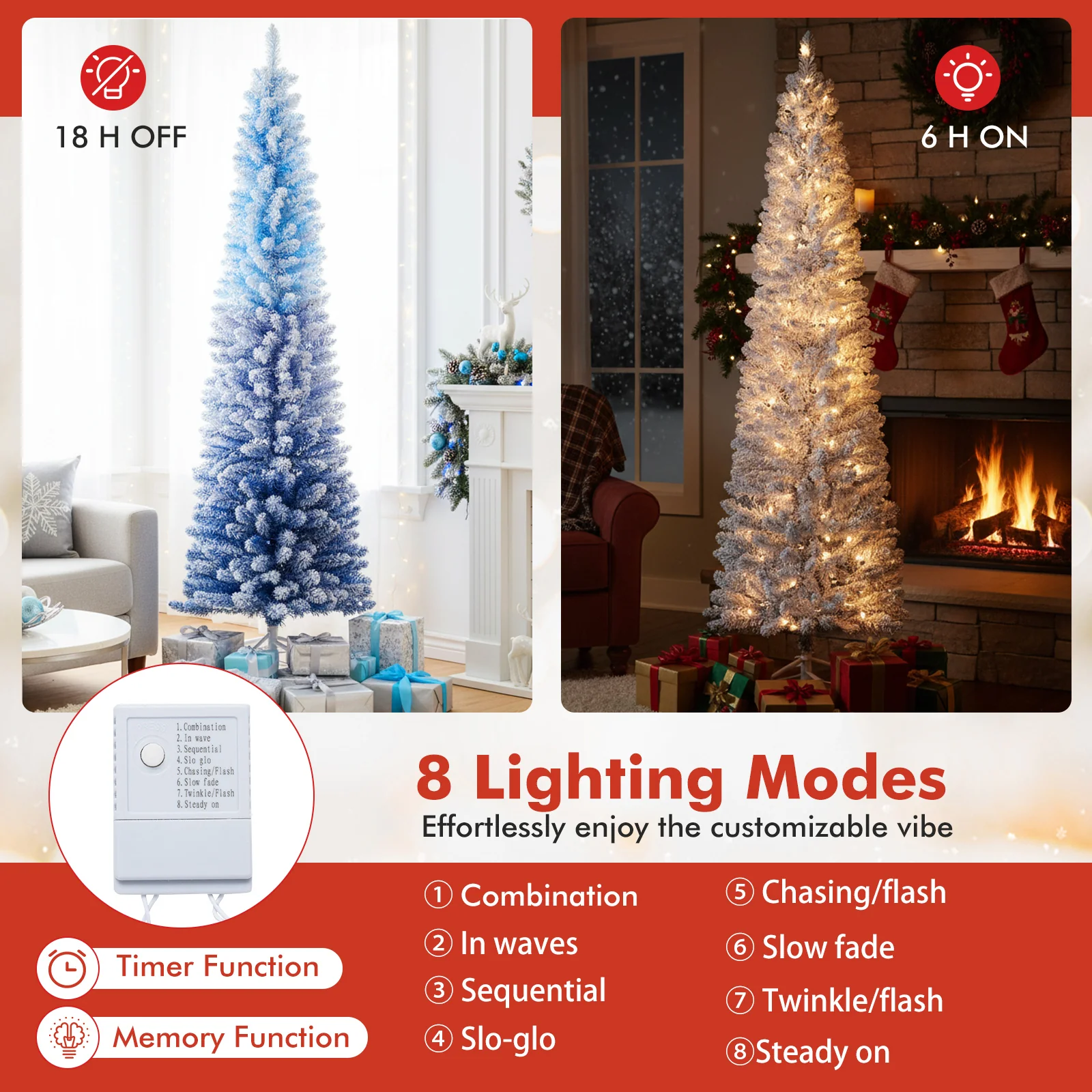 6 Feet Artificial Christmas Tree, 220 Warm White LED Lights, Blue - Image 8