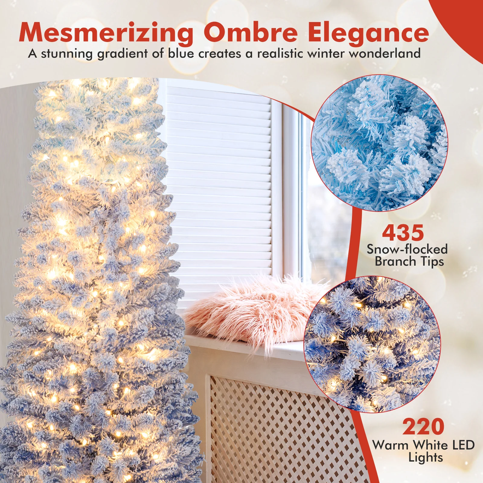 6 Feet Artificial Christmas Tree, 220 Warm White LED Lights, Blue - Image 9