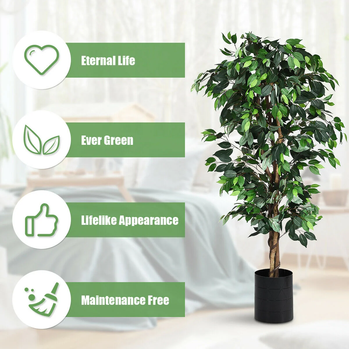 6 Feet Artificial Ficus Silk Tree, Green - Image 10