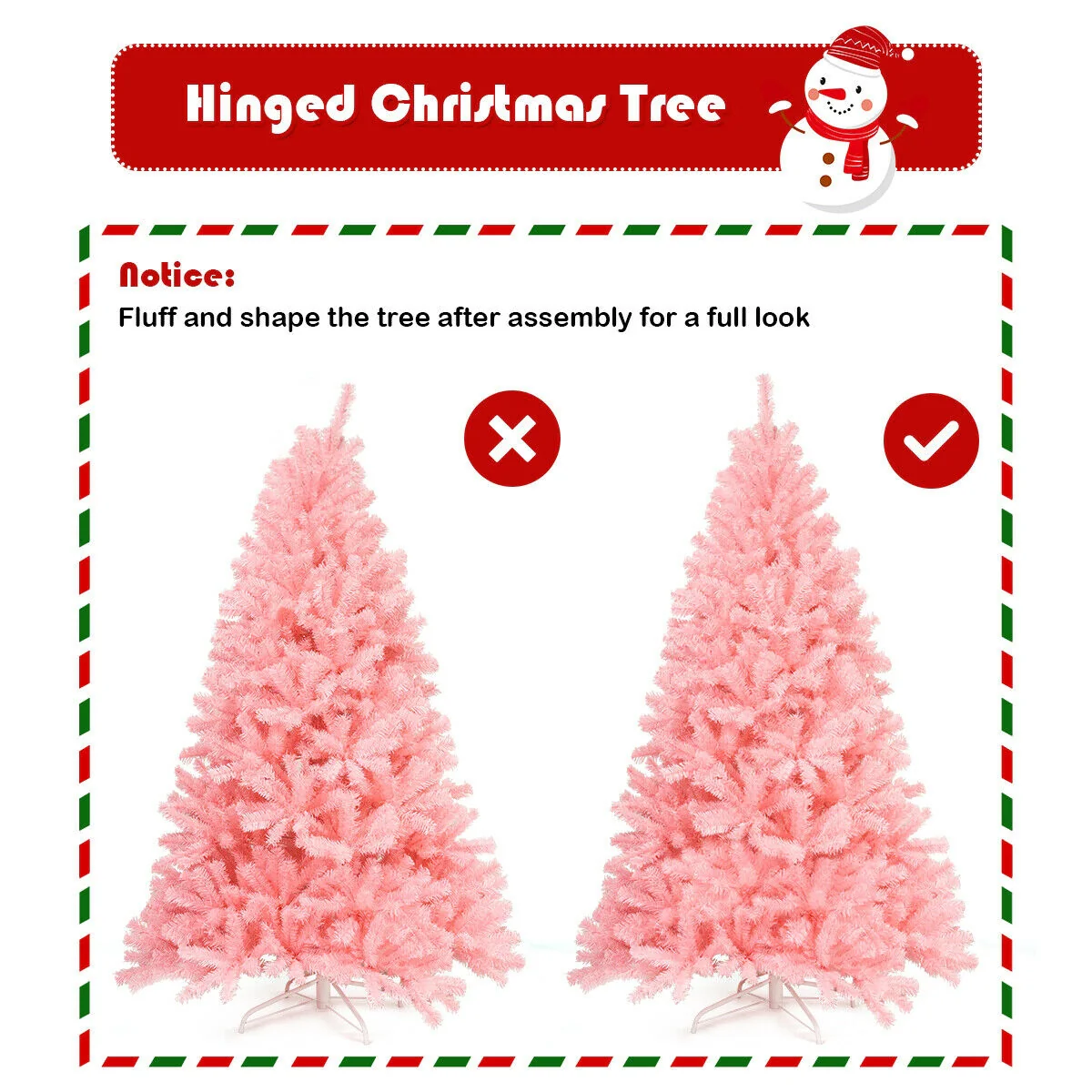 6 Feet Artificial Hinged Spruce Christmas Tree, Foldable Metal Stand, Pink - Image 6