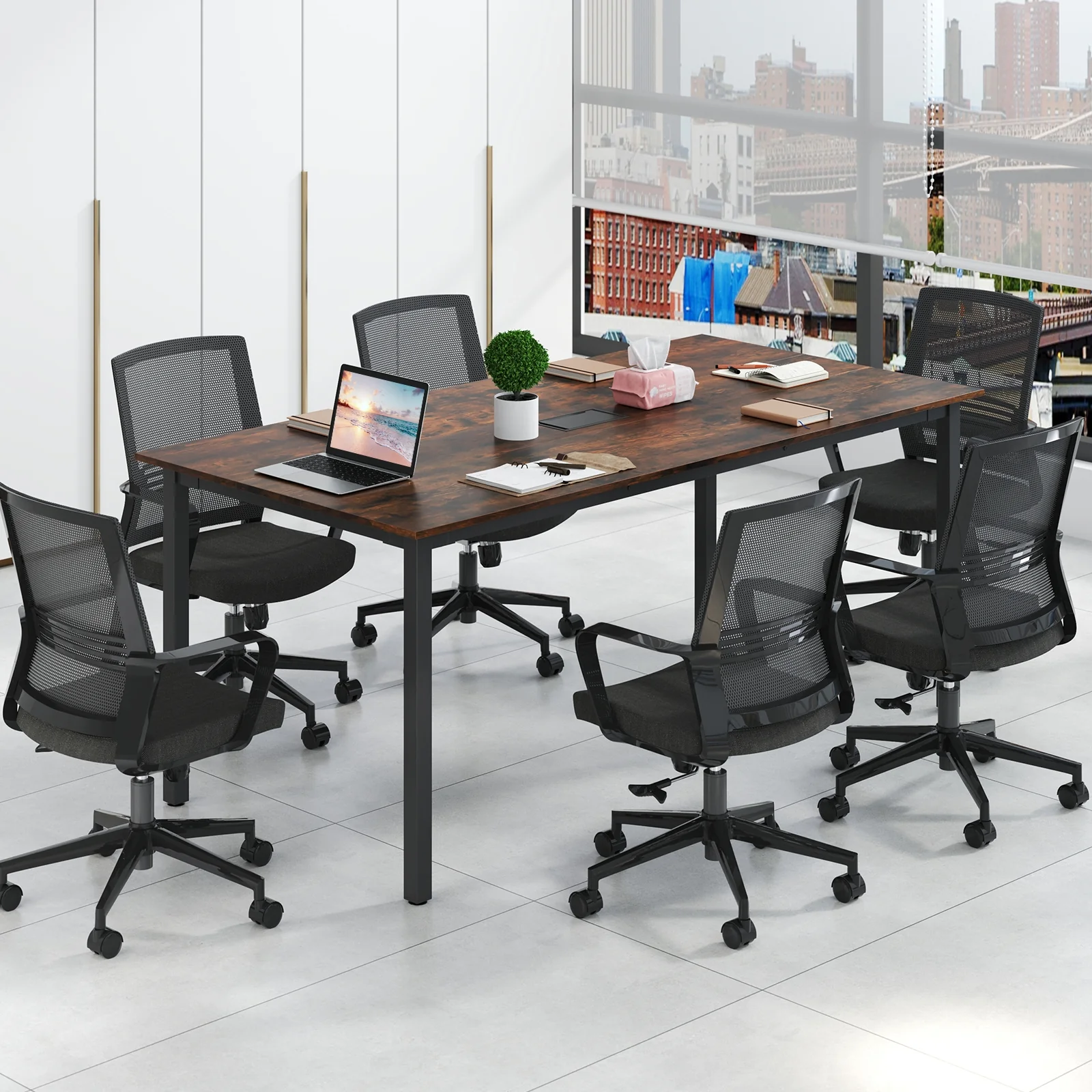 6 Feet Conference Table, Seats 8-10 People, Rustic Brown - Image 2
