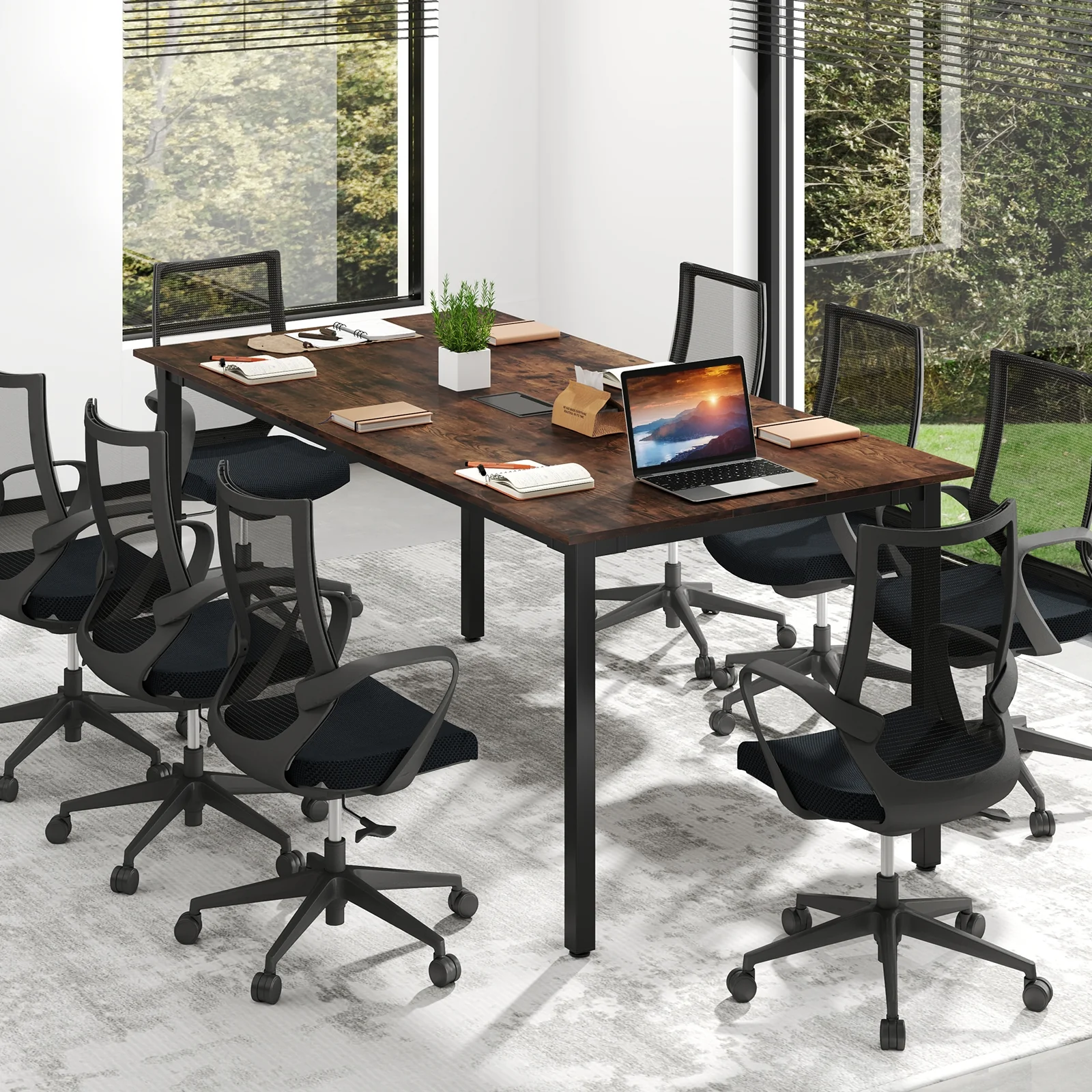 6 Feet Conference Table, Seats 8-10 People, Rustic Brown - Image 3