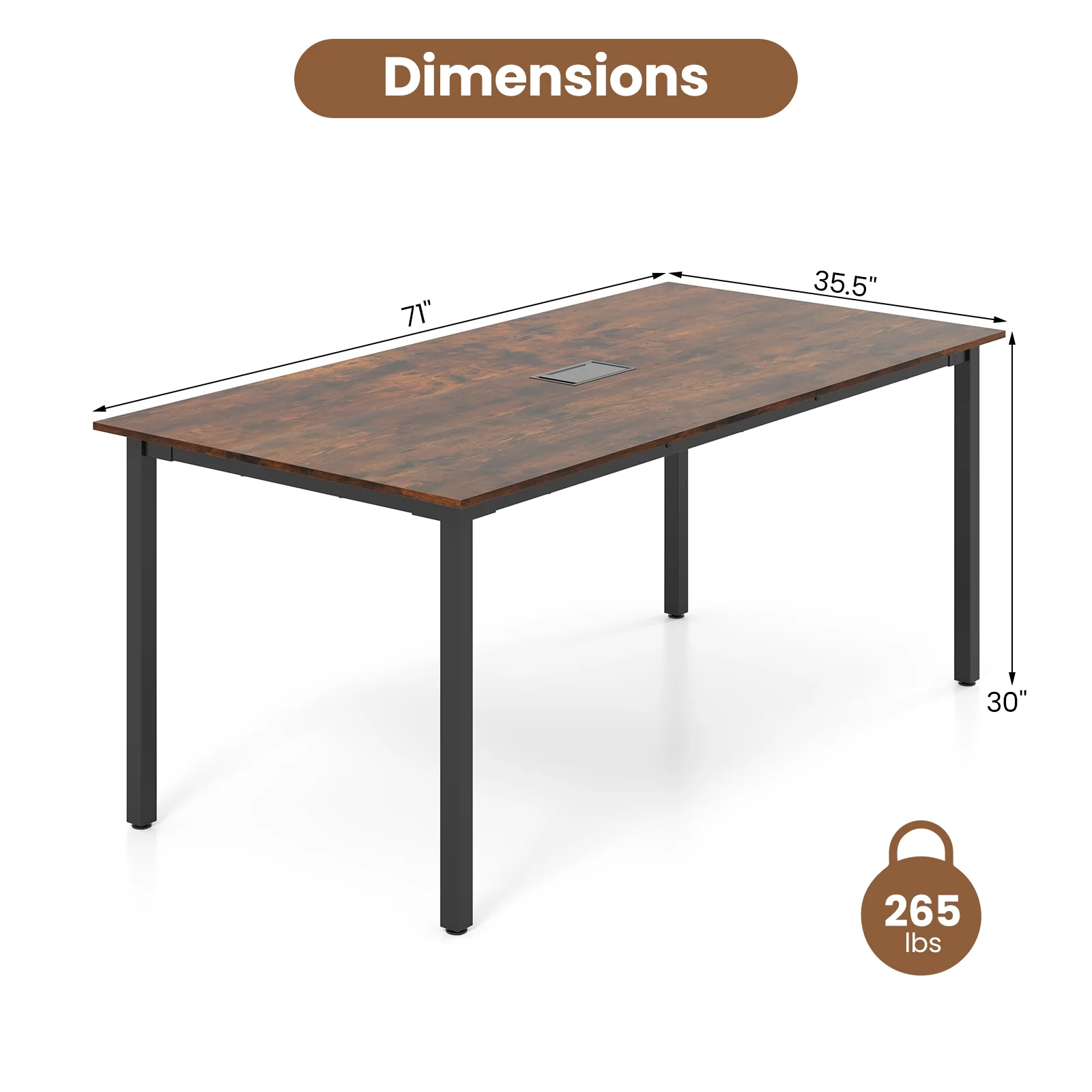 6 Feet Conference Table, Seats 8-10 People, Rustic Brown - Image 6