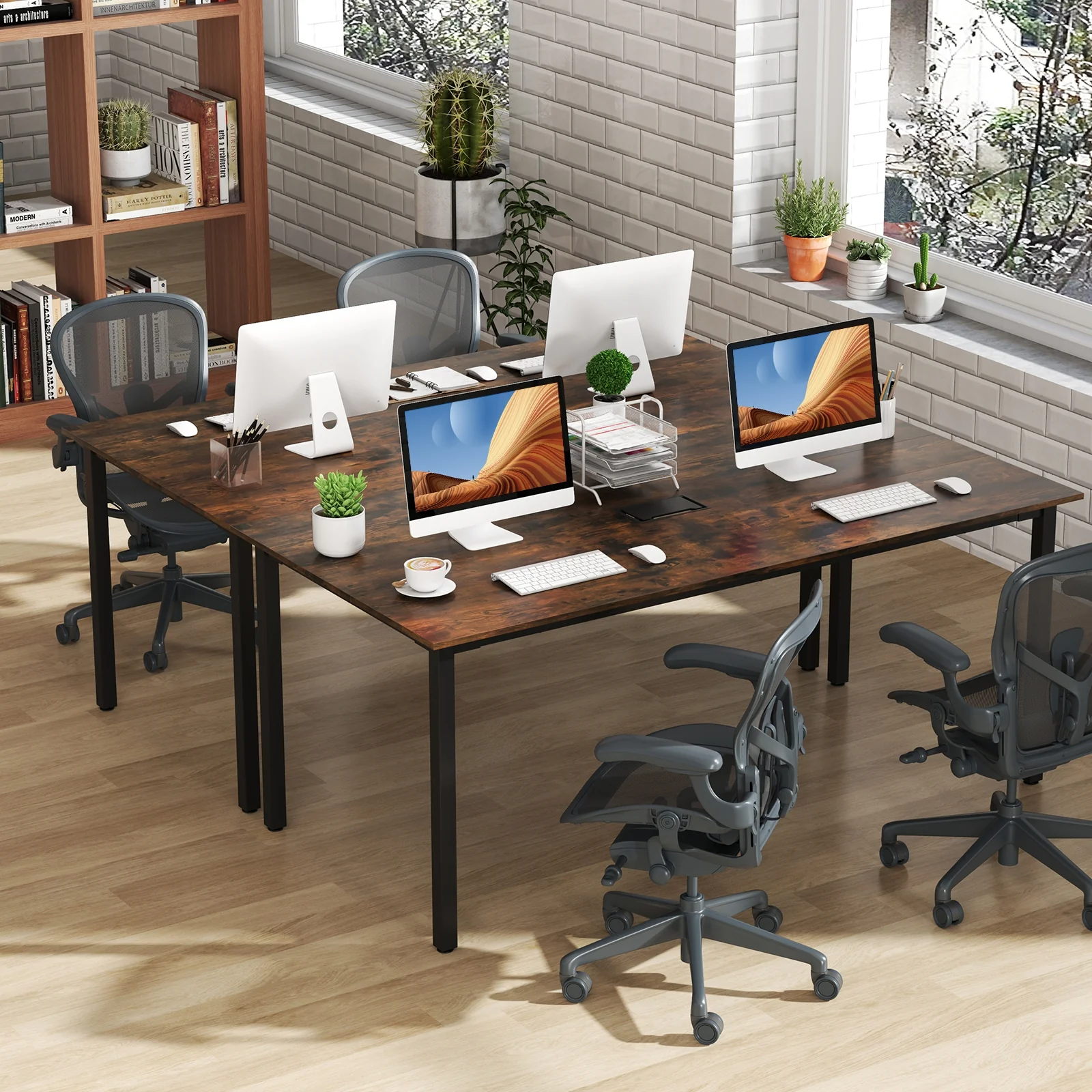 6 Feet Conference Table, Seats 8-10 People, Rustic Brown - Image 8