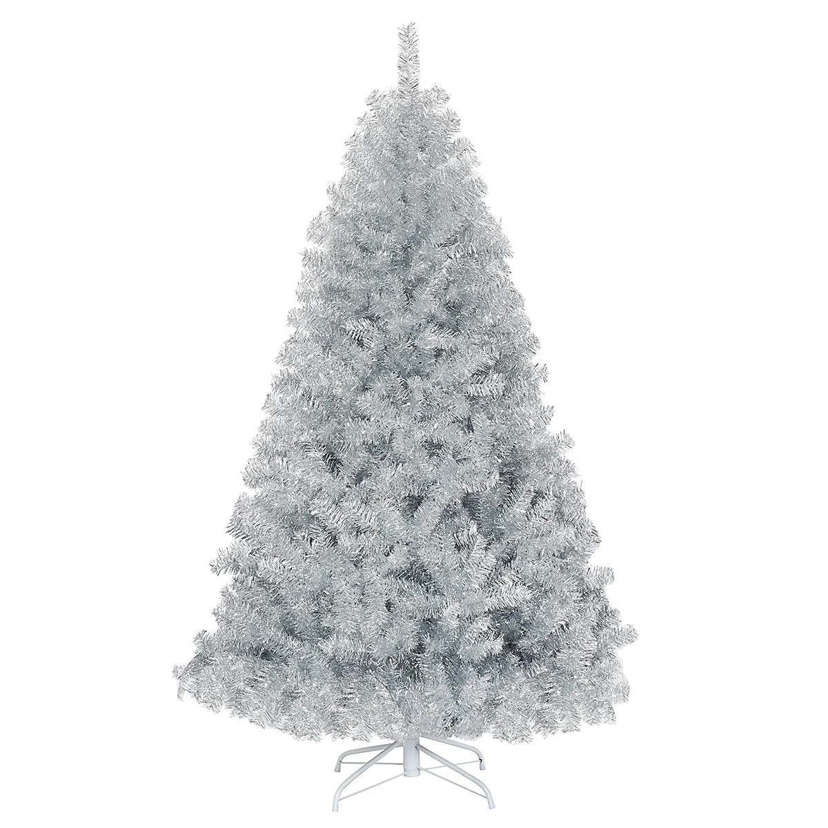 6 Feet Hinged Artificial Silver Tinsel Christmas Tree, Metal Stand - Image 4