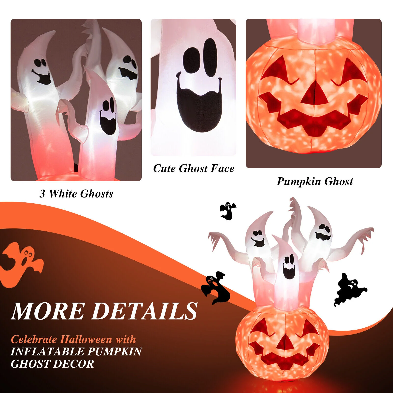 6 Feet Inflatable Halloween Ghosts, Pumpkin Decor, Rotating Lamp, Multicolor - Image 10