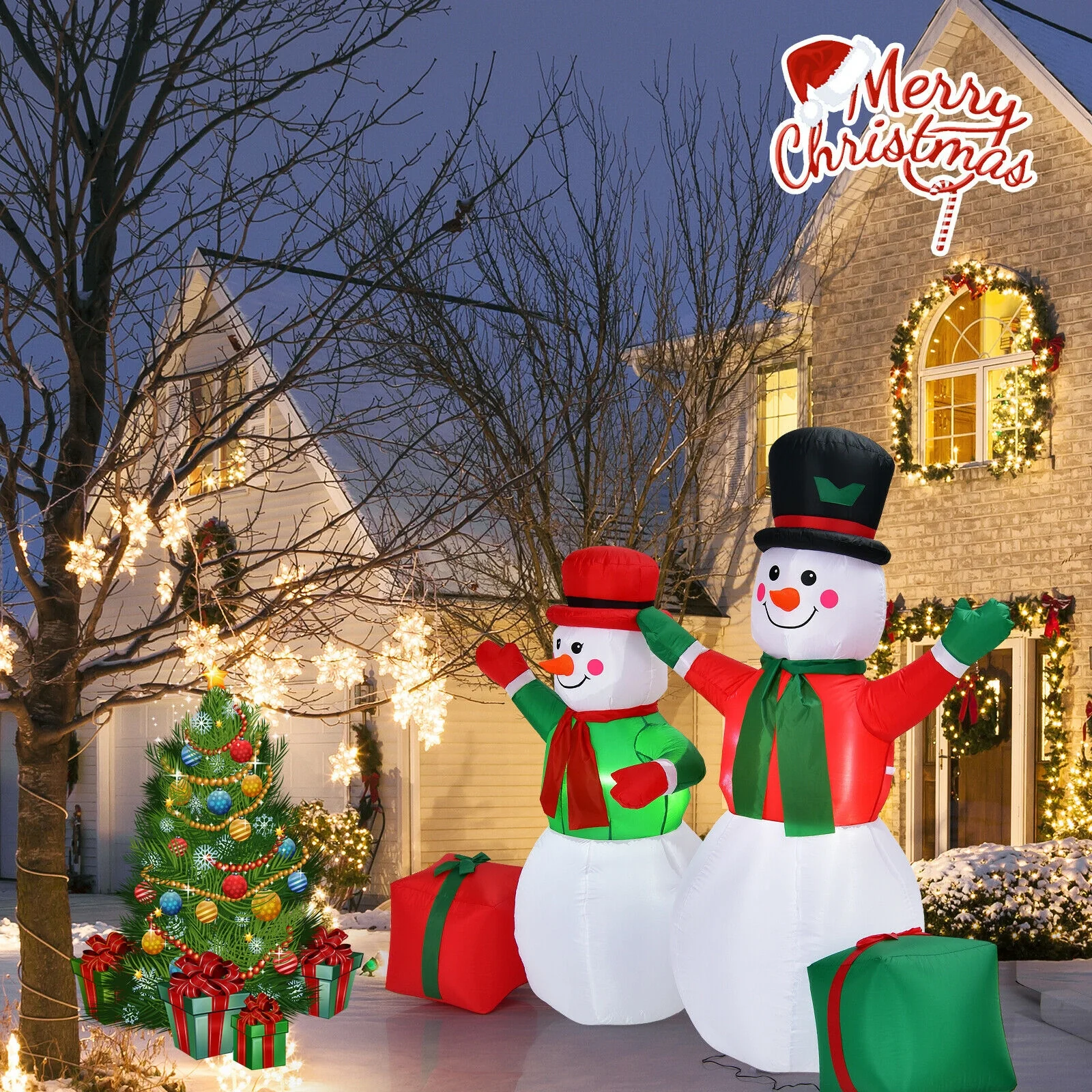 6 Feet Inflatable Snowmen Christmas Decoration, White - Image 2