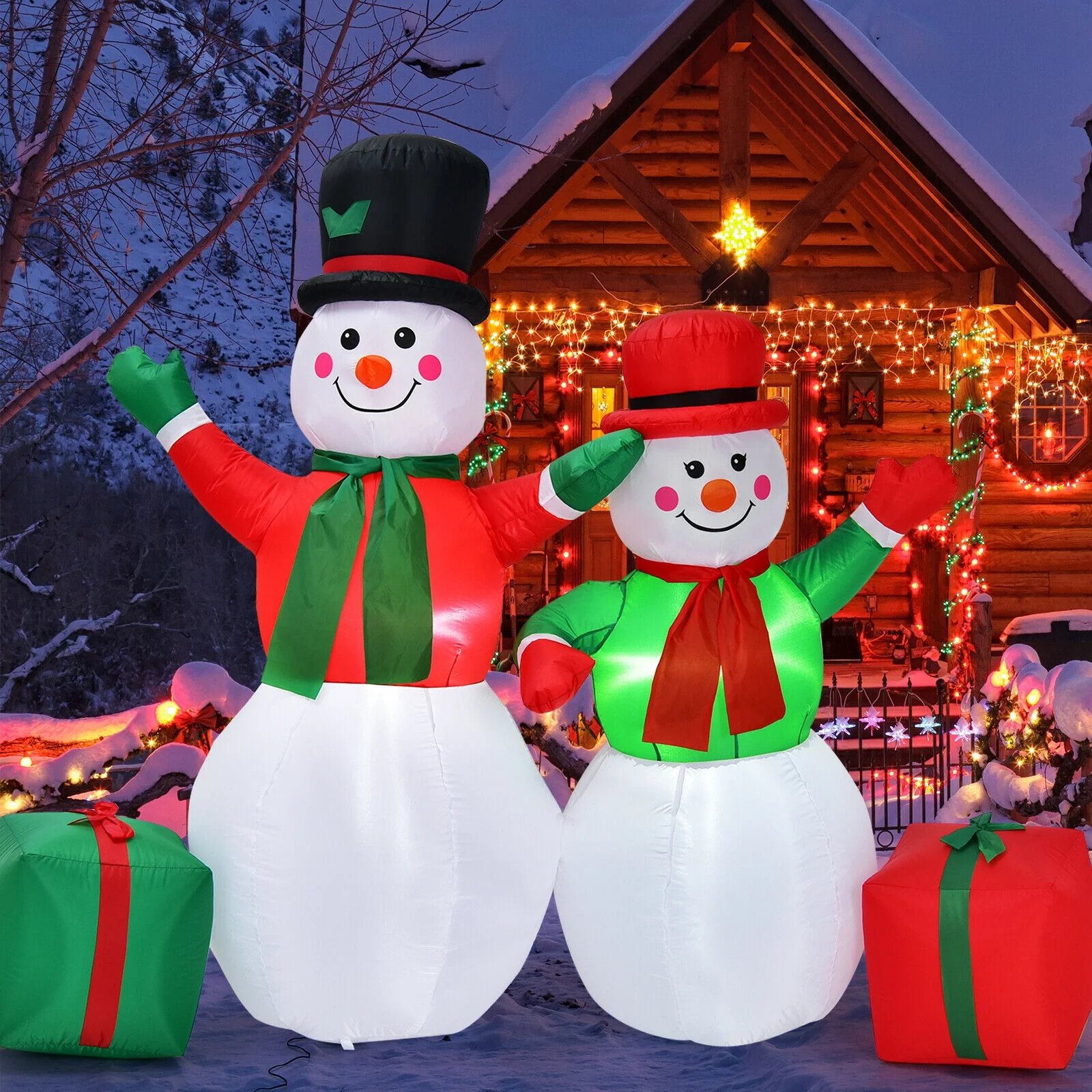 6 Feet Inflatable Snowmen Christmas Decoration, White - Image 3