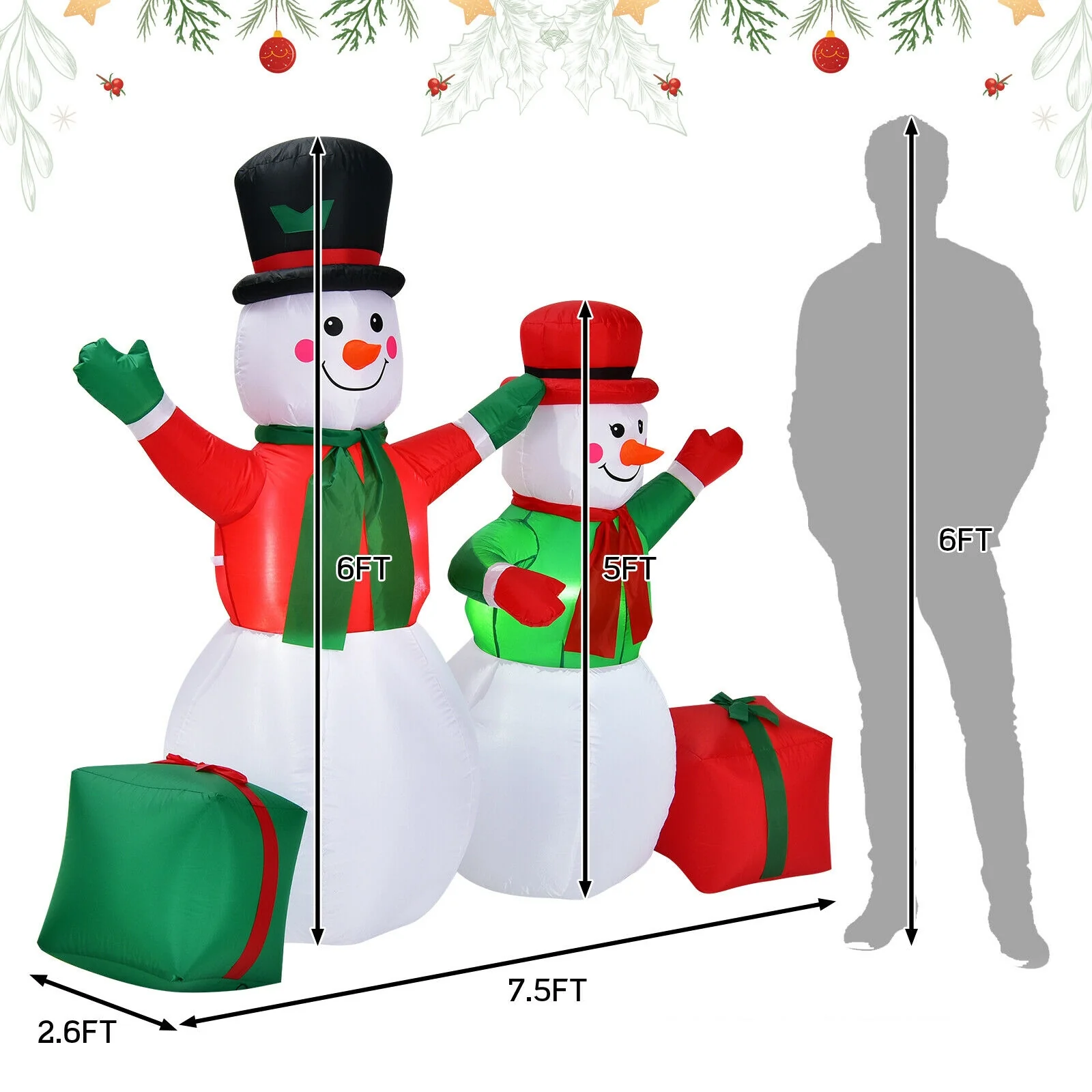 6 Feet Inflatable Snowmen Christmas Decoration, White - Image 5
