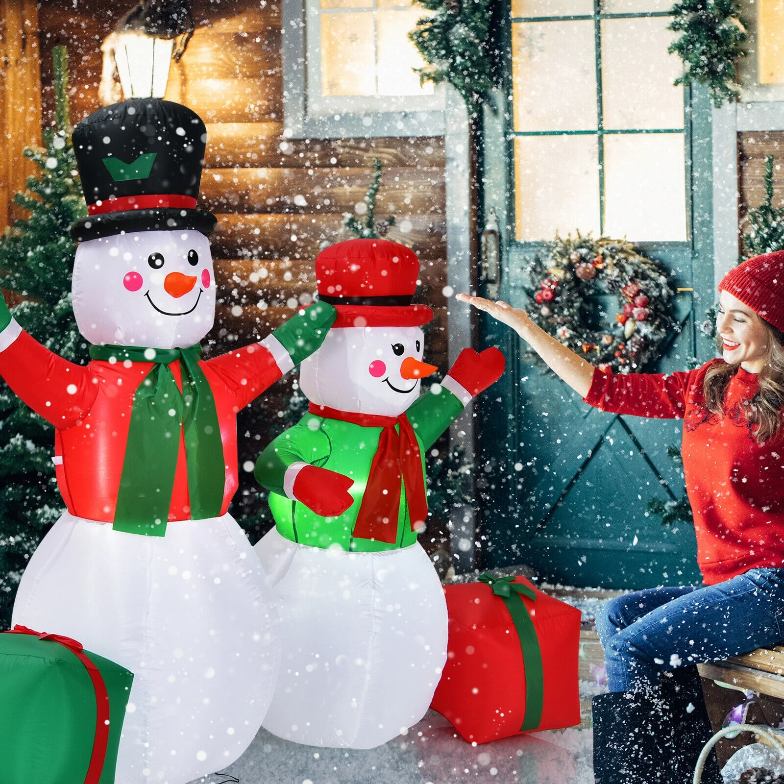 6 Feet Inflatable Snowmen Christmas Decoration, White - Image 6