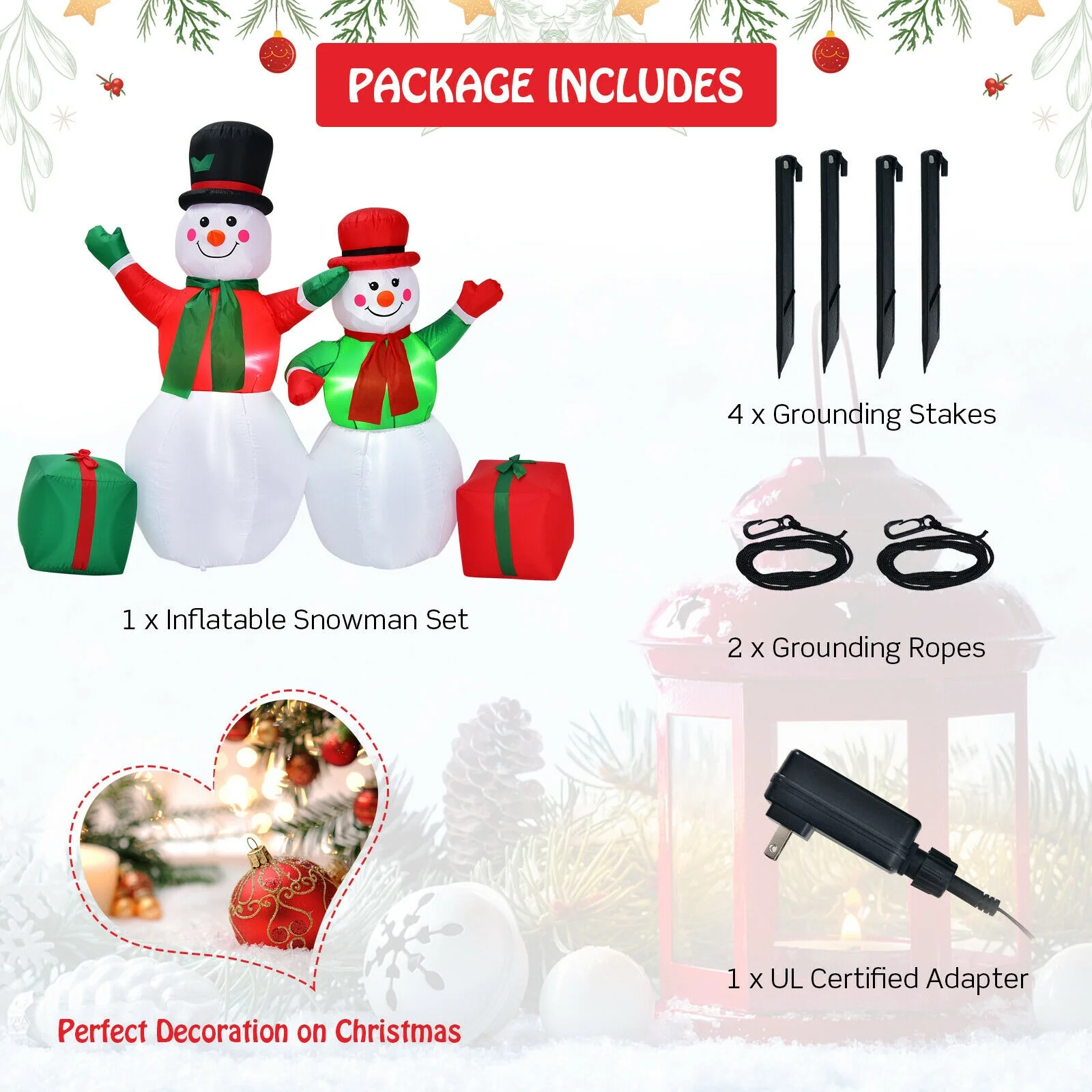 6 Feet Inflatable Snowmen Christmas Decoration, White - Image 7