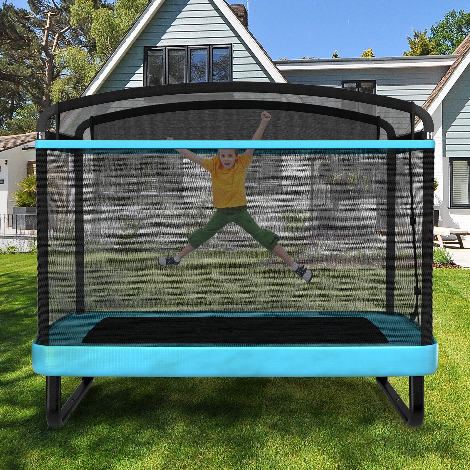 6 Feet Kids Trampoline With Swing Safety Fence, Blue - Image 2