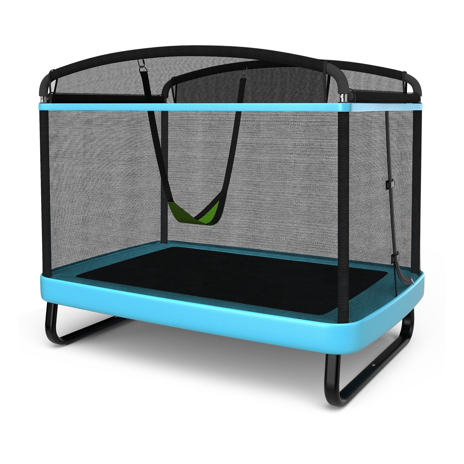 6 Feet Kids Trampoline With Swing Safety Fence, Blue - Image 3