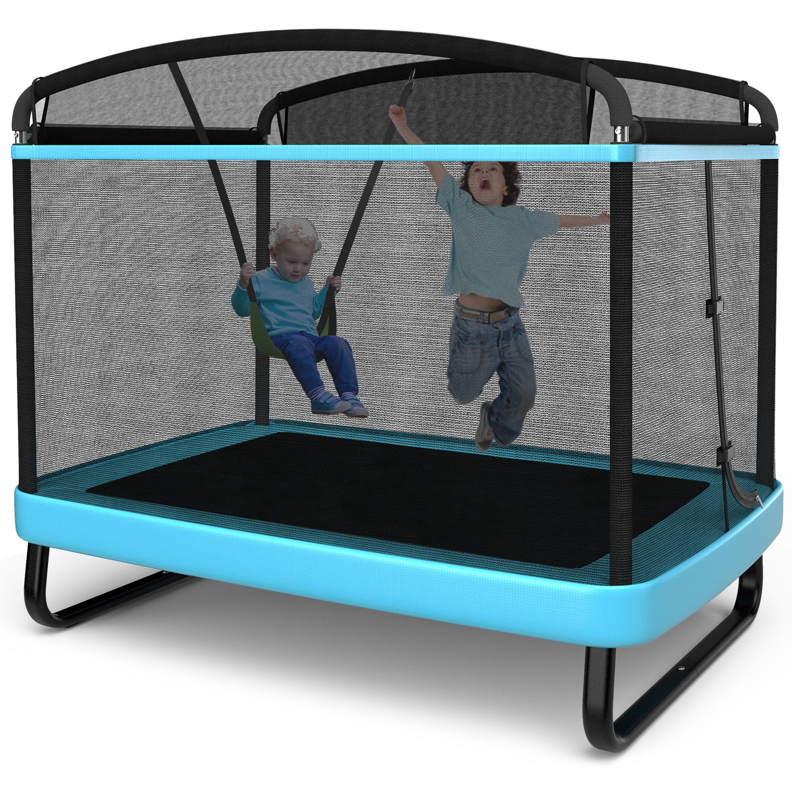 6 Feet Kids Trampoline With Swing Safety Fence, Blue - Image 6