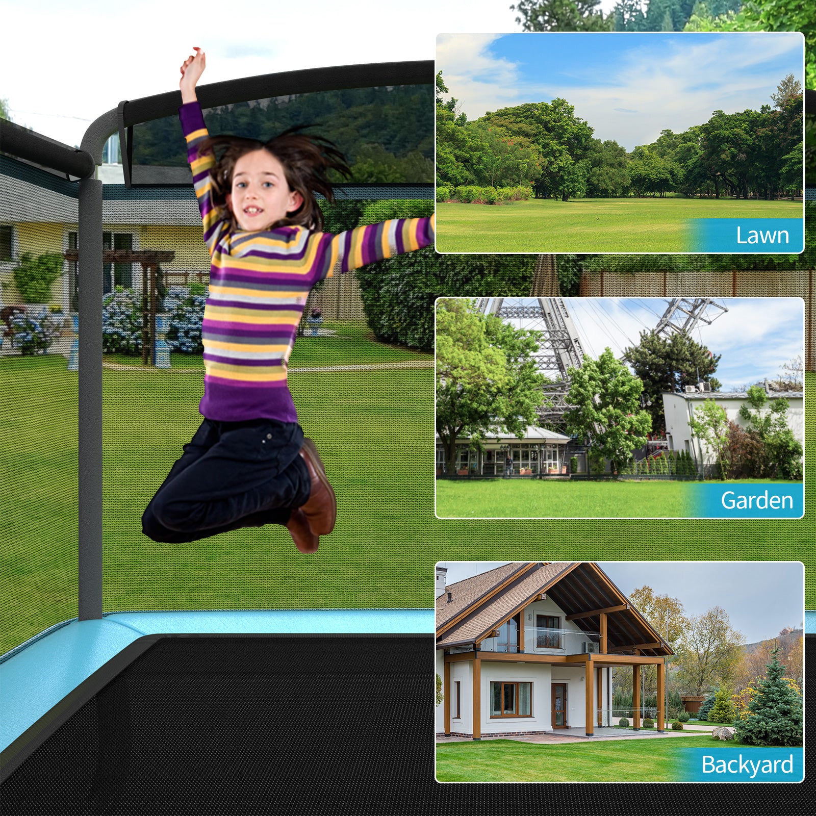 6 Feet Kids Trampoline With Swing Safety Fence, Blue - Image 7