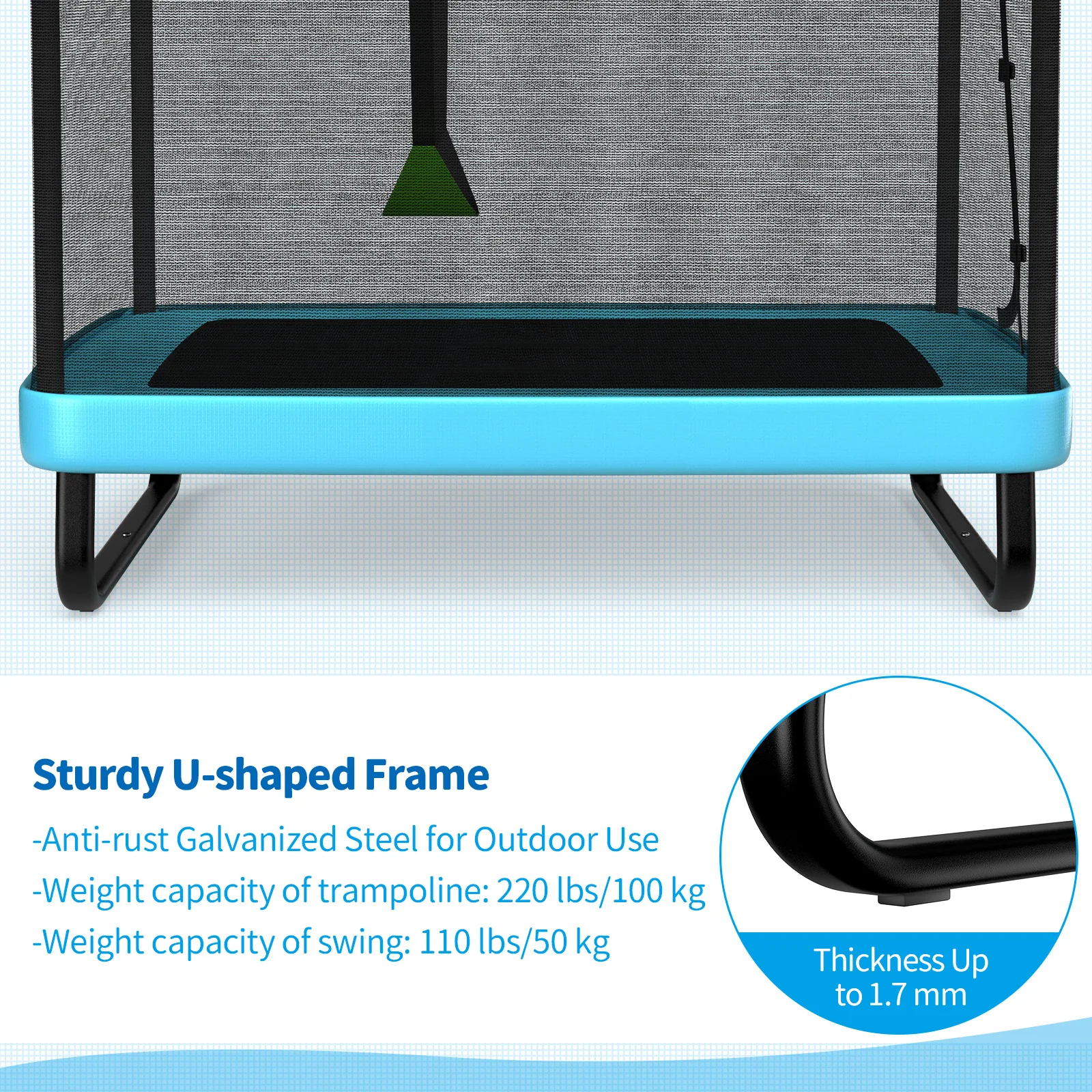 6 Feet Kids Trampoline With Swing Safety Fence, Blue - Image 9