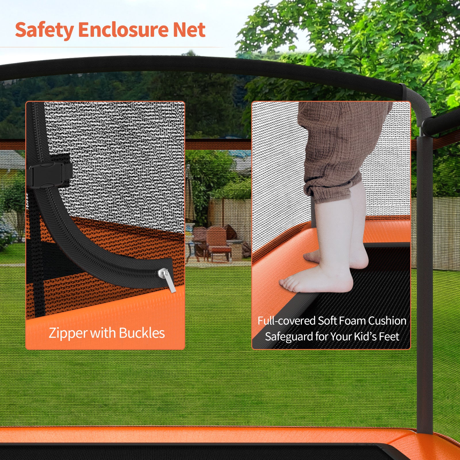 6 Feet Kids Trampoline With Swing Safety Fence, Orange - Image 10