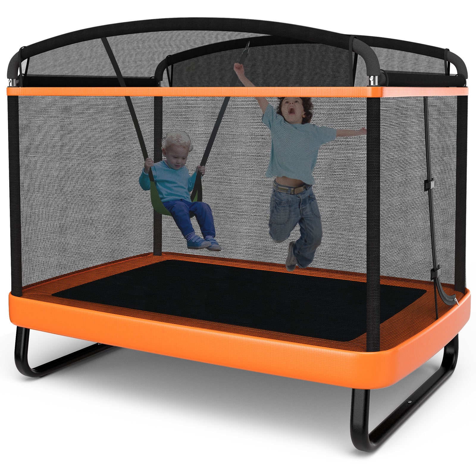 6 Feet Kids Trampoline With Swing Safety Fence, Orange - Image 6