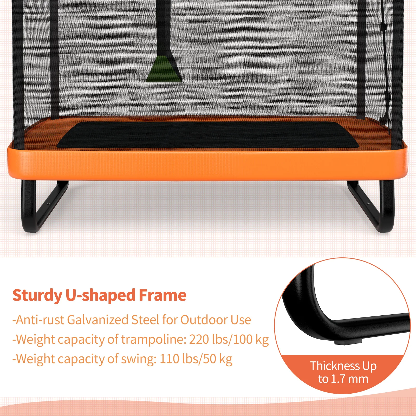 6 Feet Kids Trampoline With Swing Safety Fence, Orange - Image 8