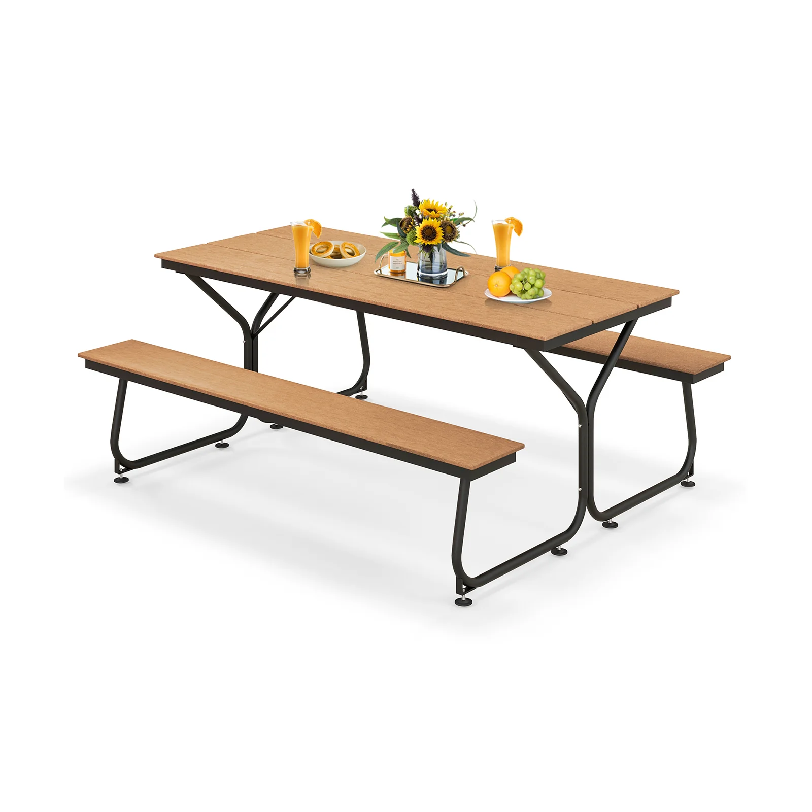 6 Feet Outdoor Picnic Table Bench Set, For 6-8 People, Brown - Image 4