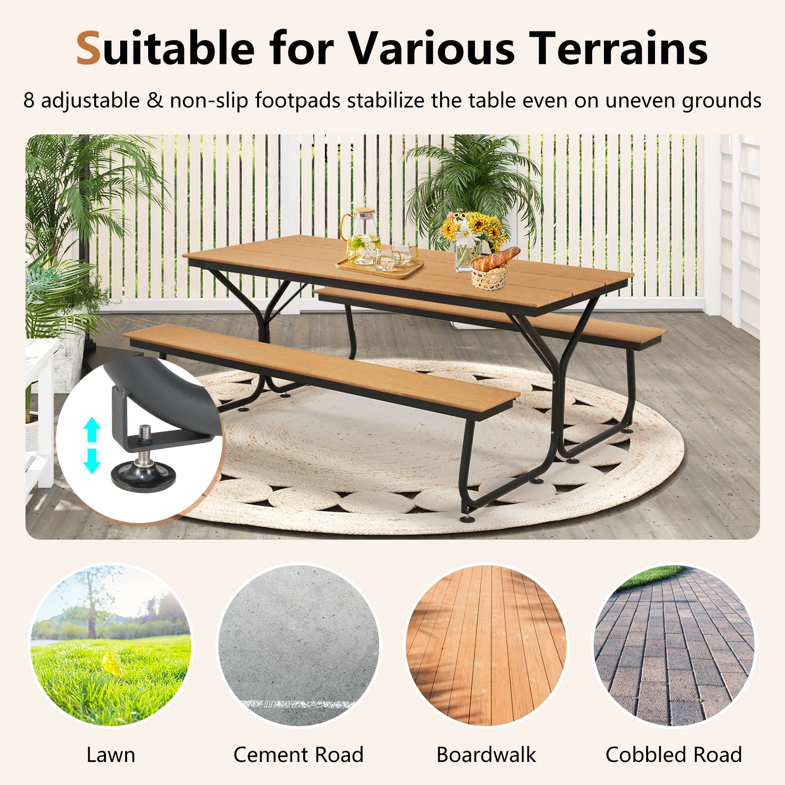 6 Feet Outdoor Picnic Table Bench Set, For 6-8 People, Brown - Image 8