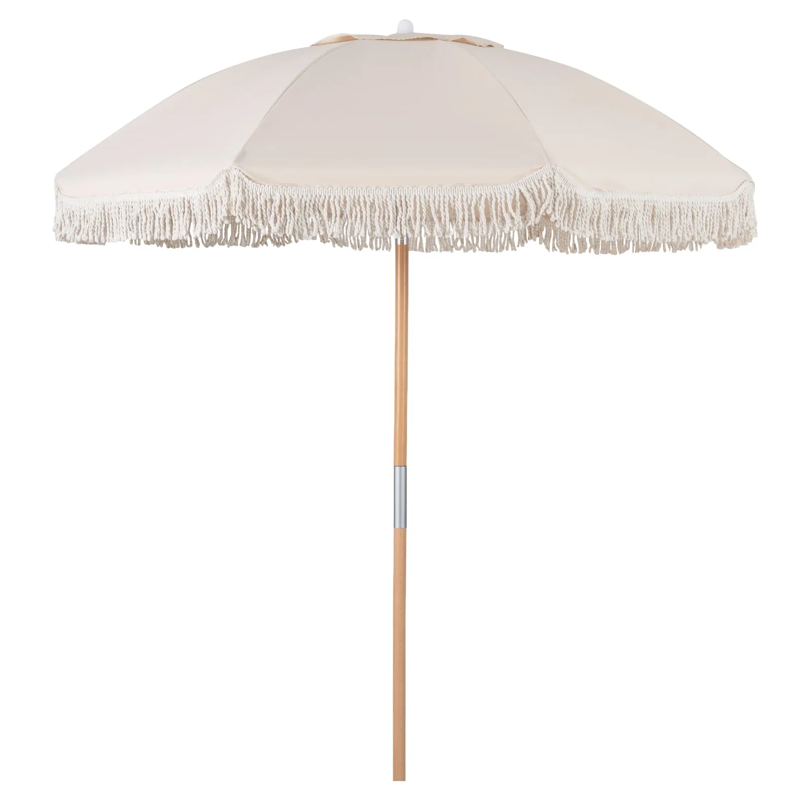 6 Feet Patio Umbrella, Push Button Tilt, Wood Pole, Off-White