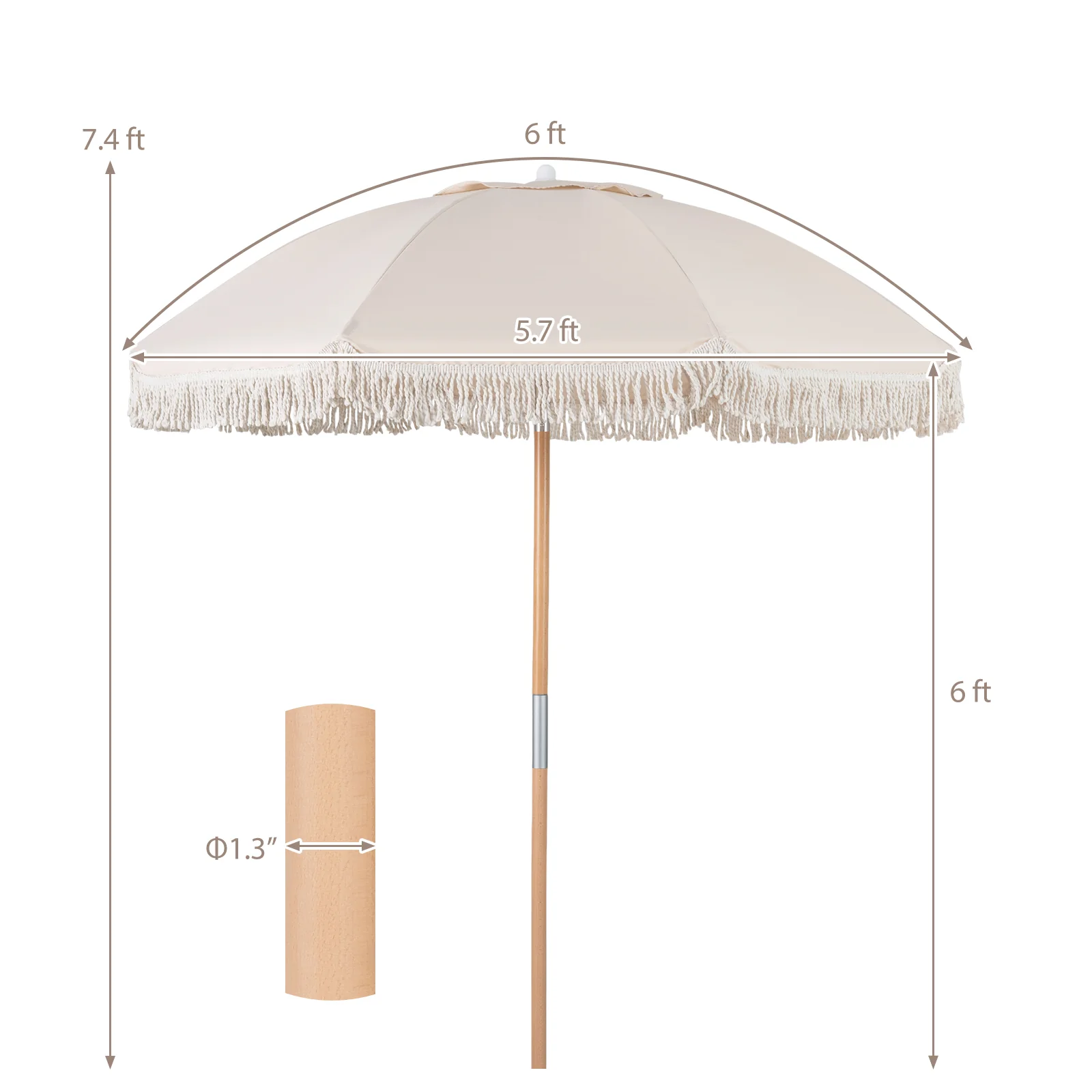 6 Feet Patio Umbrella, Push Button Tilt, Wood Pole, Off-White - Image 5