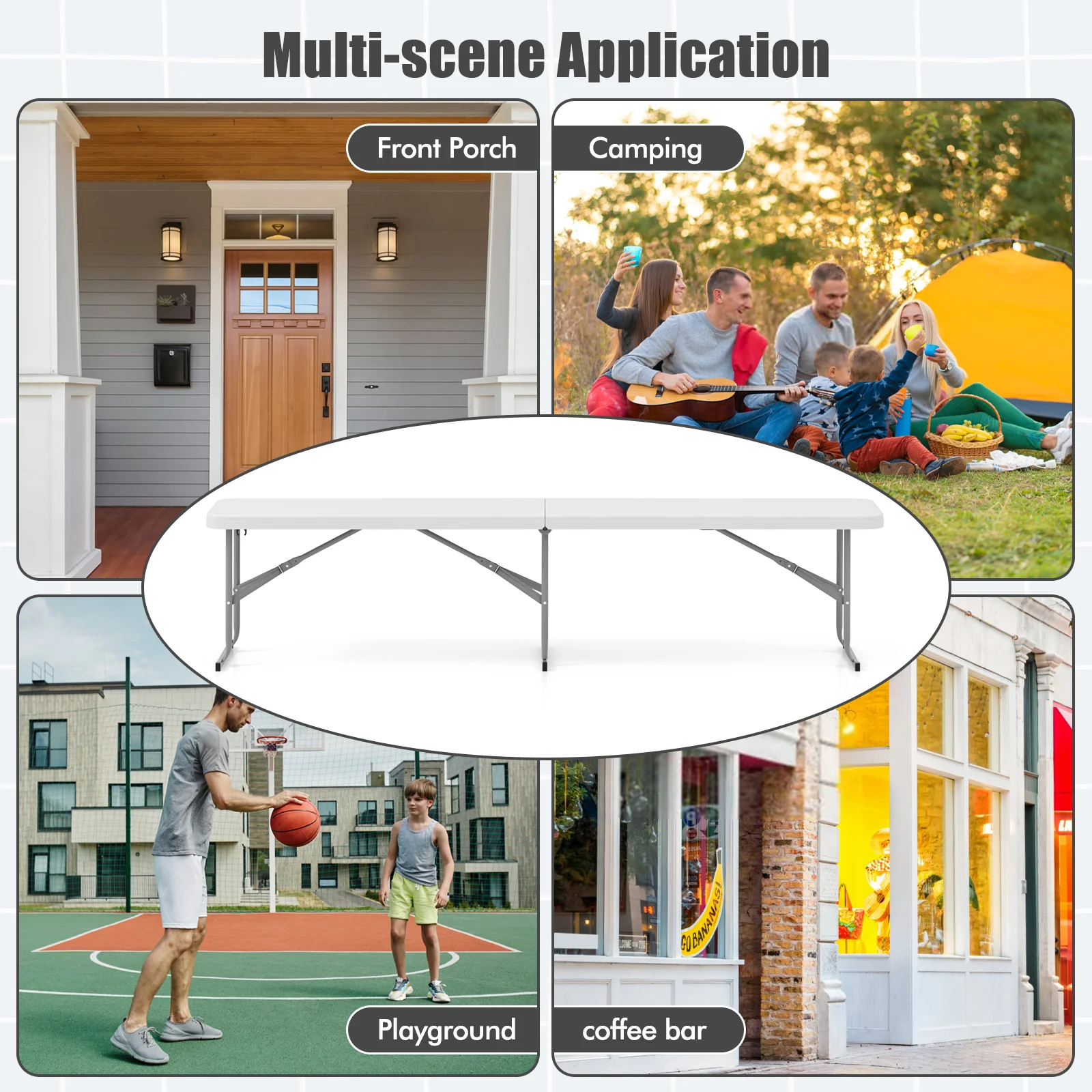 6 Feet Plastic Folding Bench, Picnic Camping Dining Seat, White - Image 10