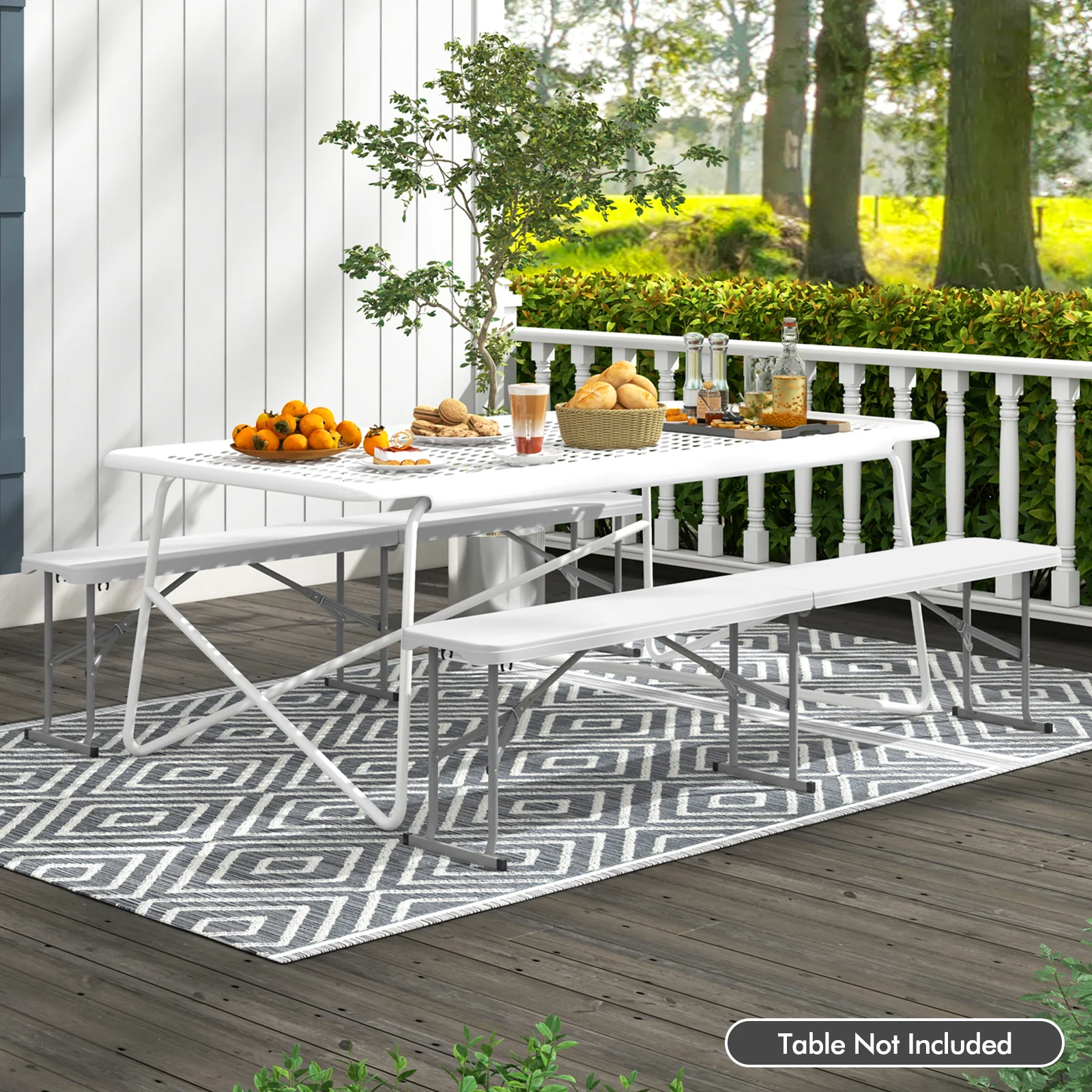 6 Feet Plastic Folding Bench, Picnic Camping Dining Seat, White - Image 3