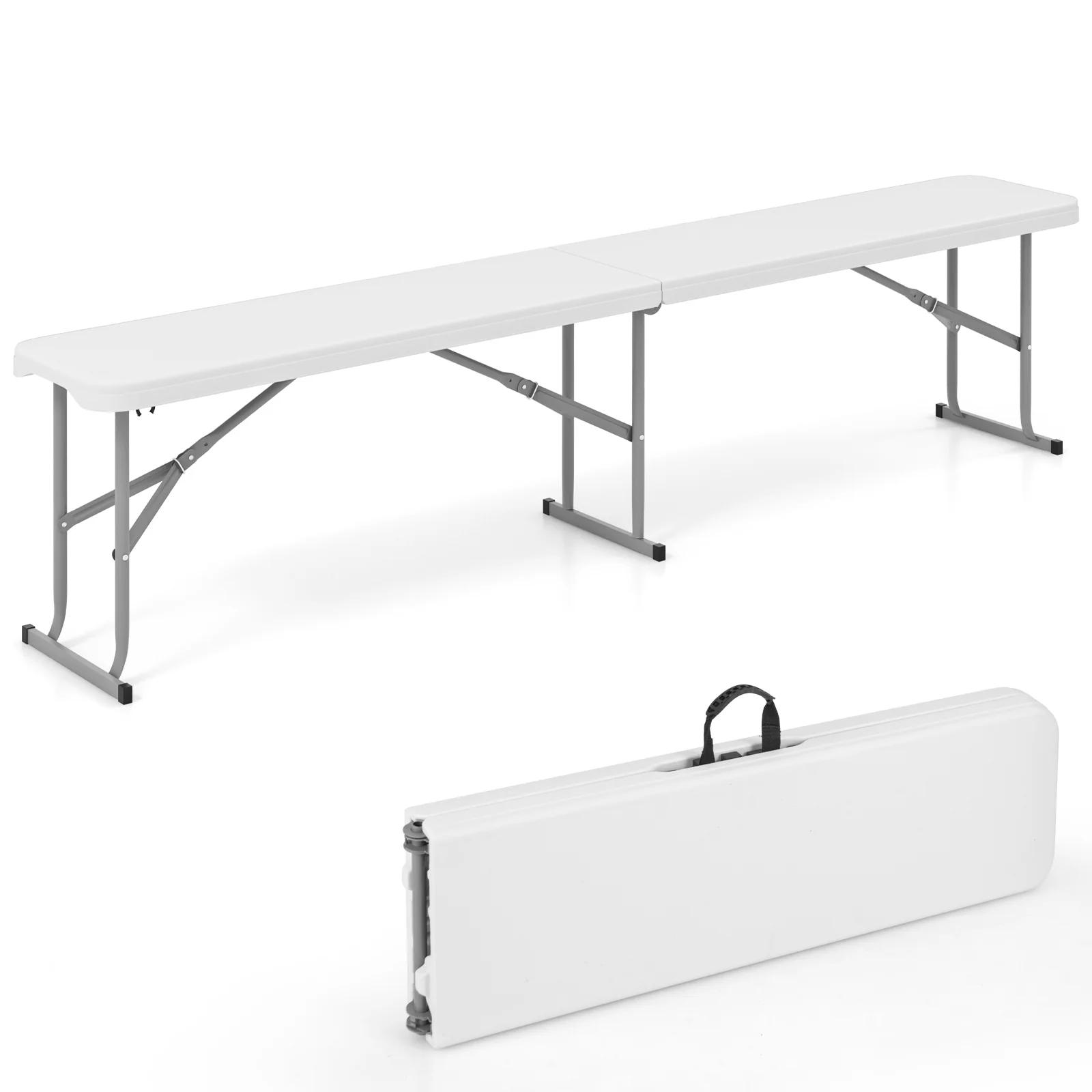 6 Feet Plastic Folding Bench, Picnic Camping Dining Seat, White - Image 4