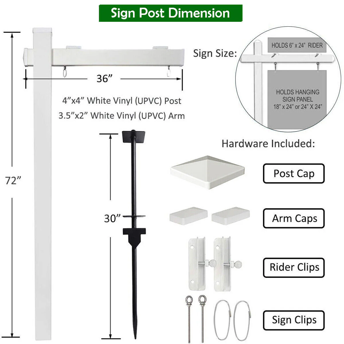 6 Feet Vinyl UPVC Real Estate Sign Post, White - Image 6