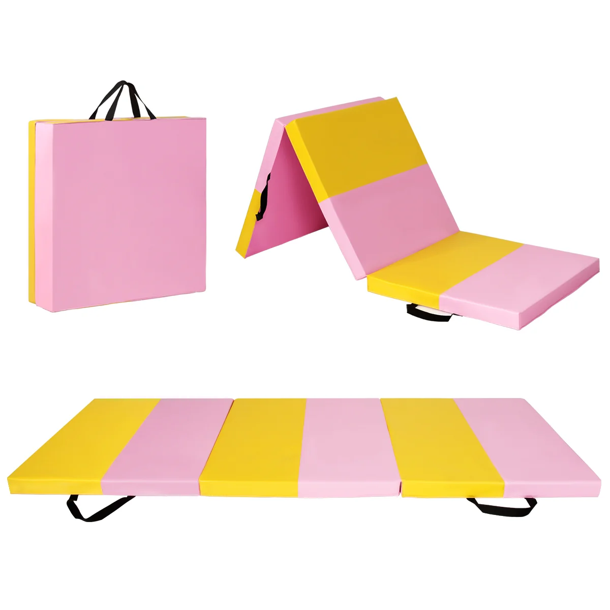 6 Feet x 2 Feet x 2.5 Inch 3-Fold Gymnastics Mat, Yellow