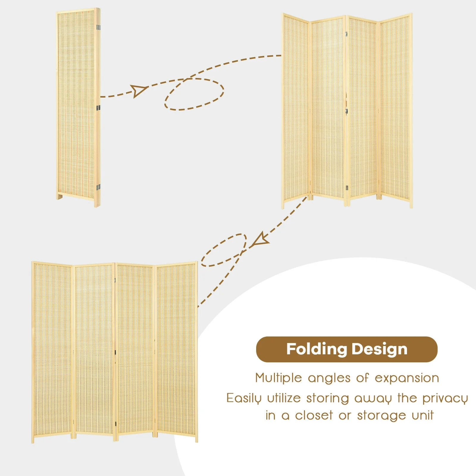 6 ft 4 Panel Portable Folding Room Divider Screen, Natural - Image 10