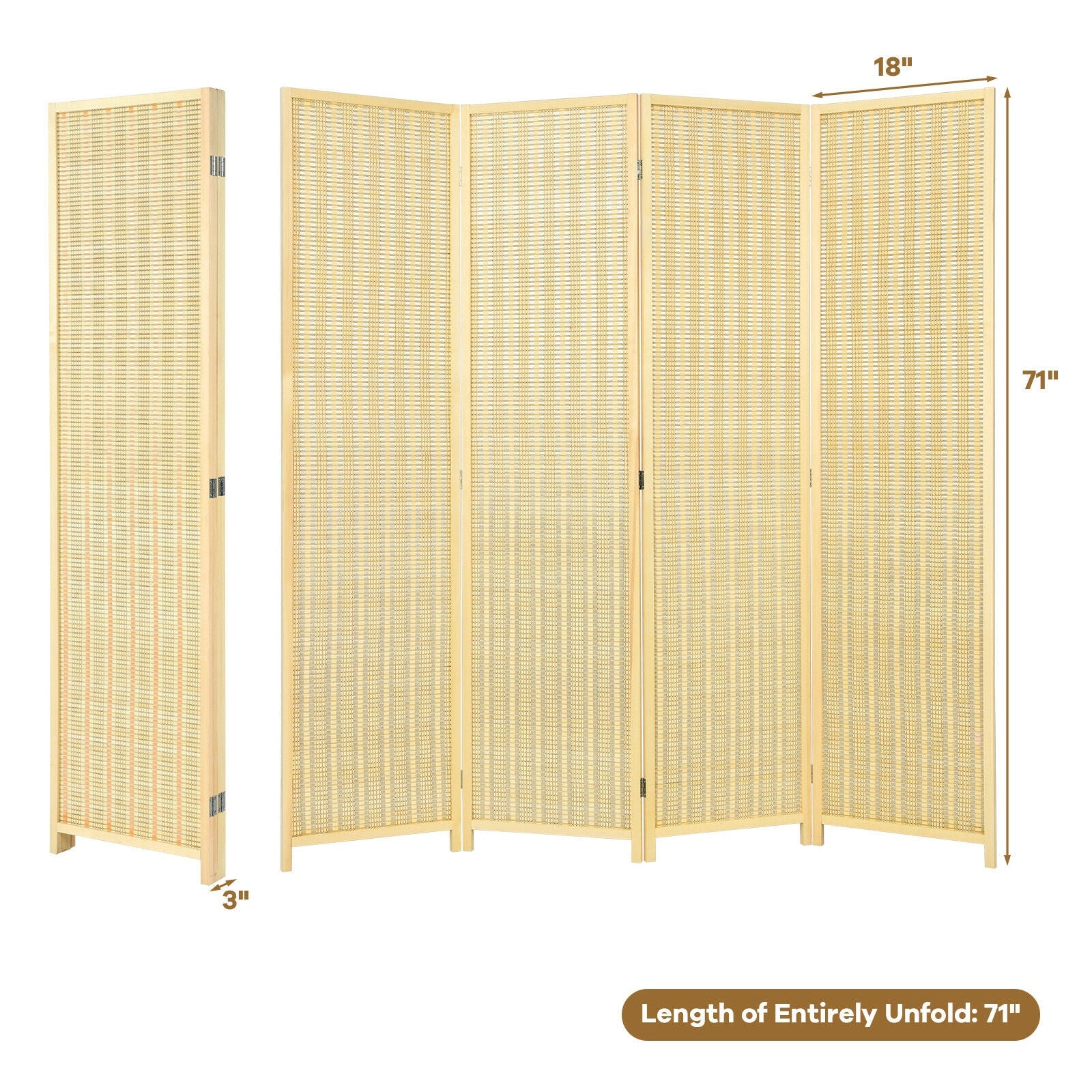 6 ft 4 Panel Portable Folding Room Divider Screen, Natural - Image 6