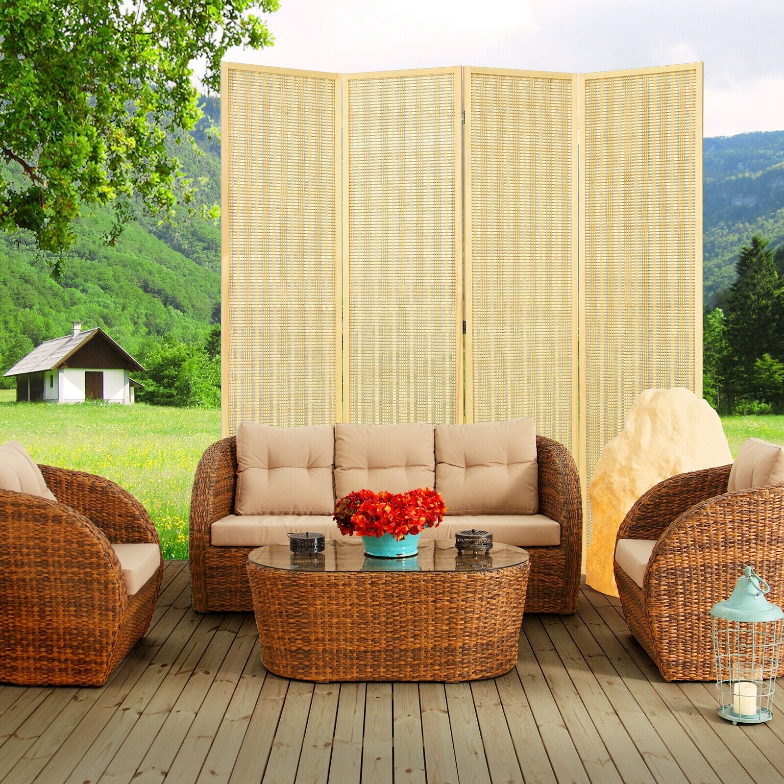 6 ft 4 Panel Portable Folding Room Divider Screen, Natural - Image 7