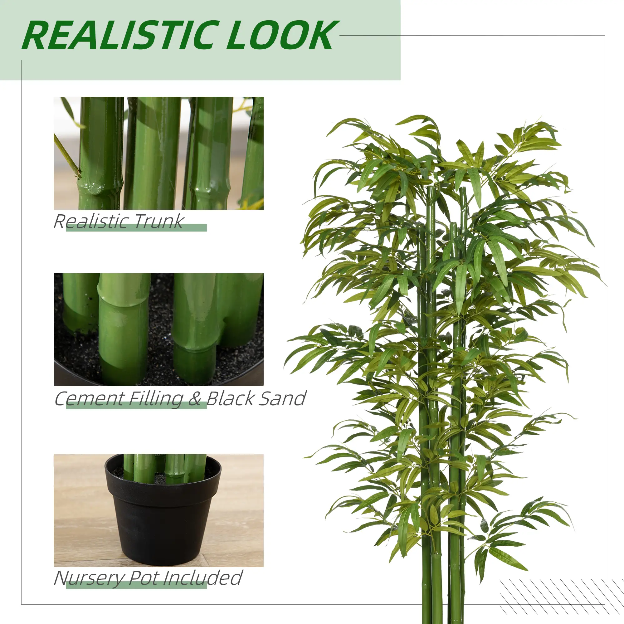 6 FT Artificial Bamboo Tree in Pot, Home Office Decor, Green - Image 4