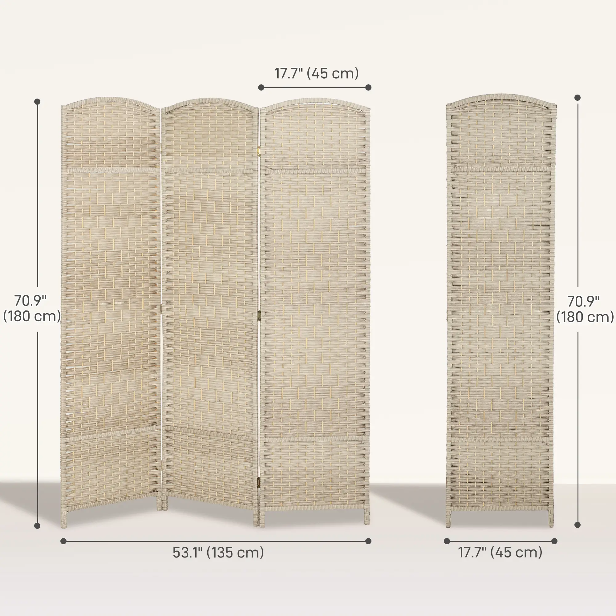 6 Ft Folding Room Divider, 3 Panel Privacy Screen, Light Oak - Image 3
