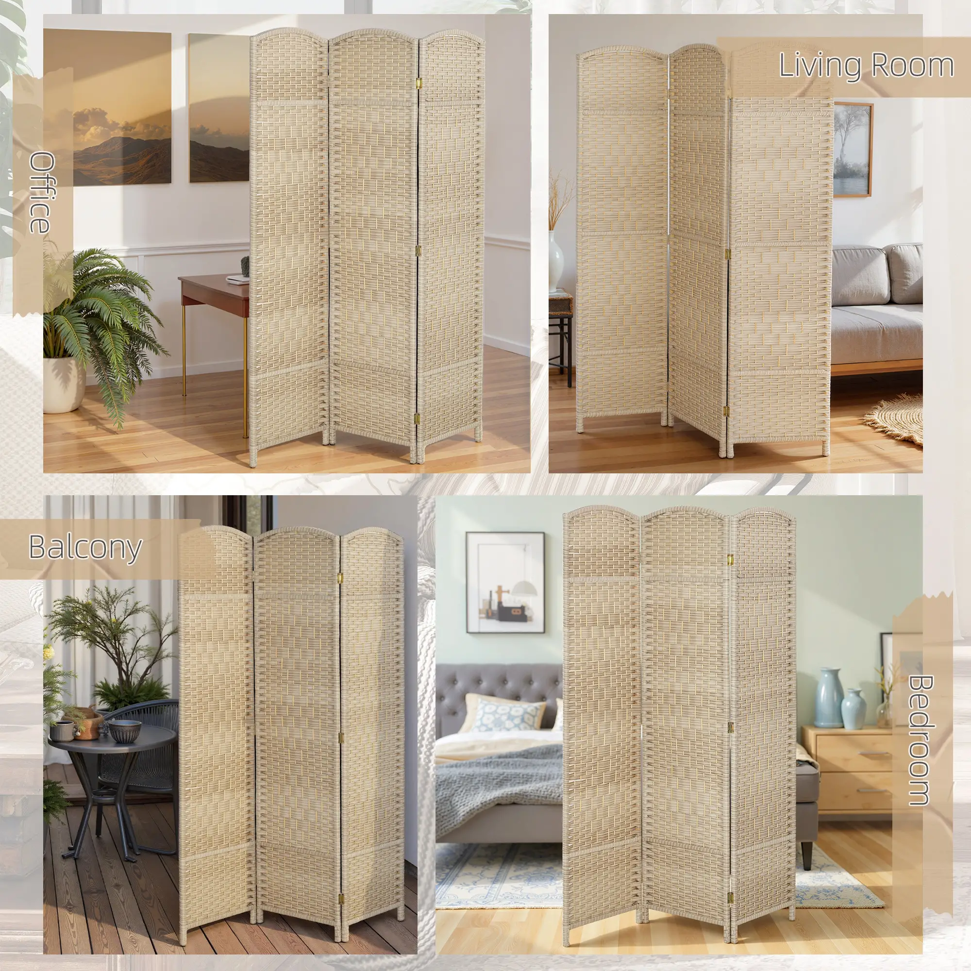 6 Ft Folding Room Divider, 3 Panel Privacy Screen, Light Oak - Image 7