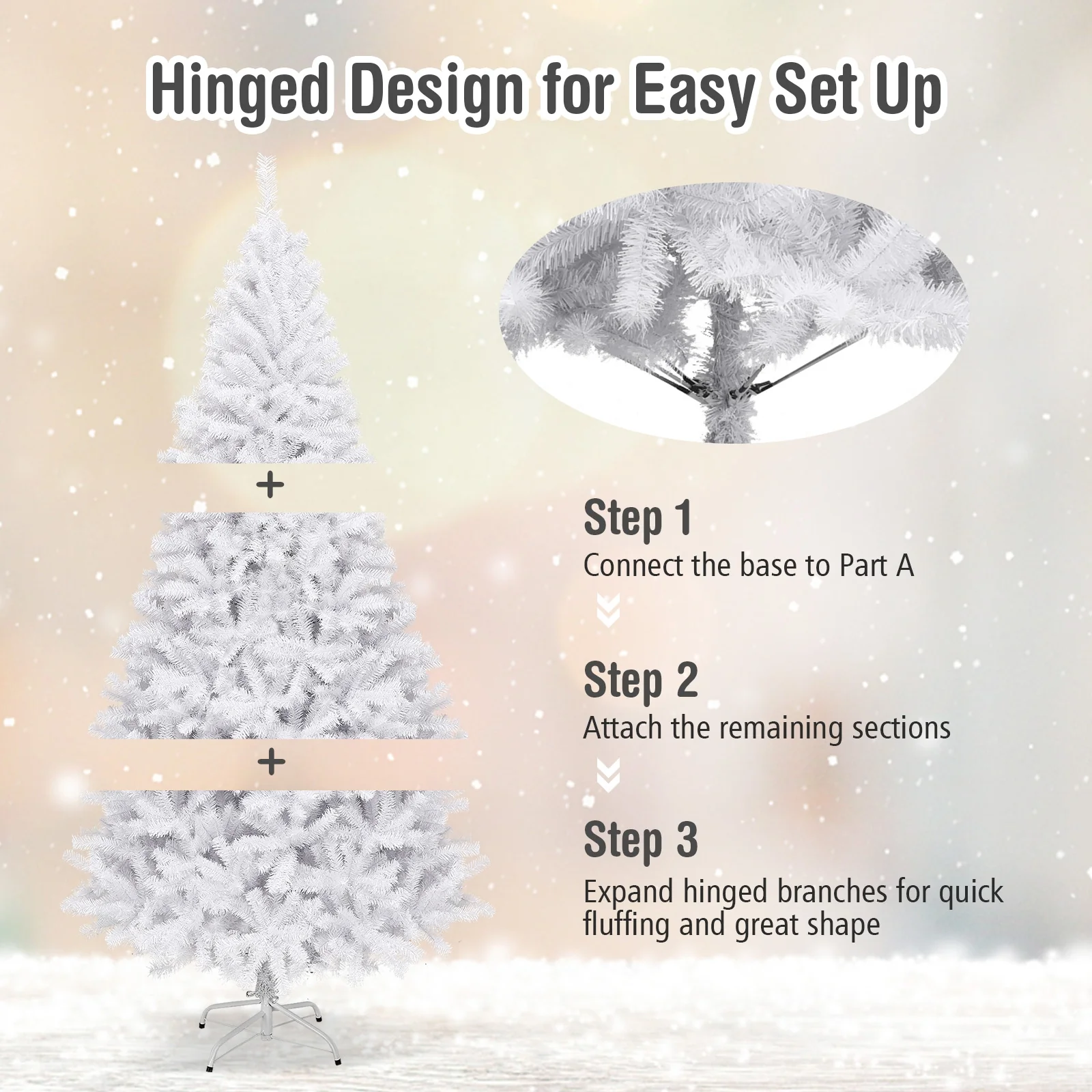 6 Ft Hinged Artificial Christmas Tree, White - Image 10