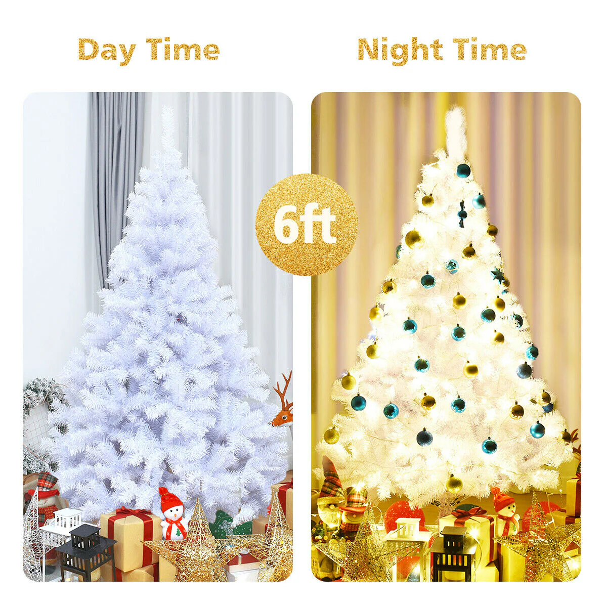 6 Ft Hinged Artificial Christmas Tree, White - Image 9