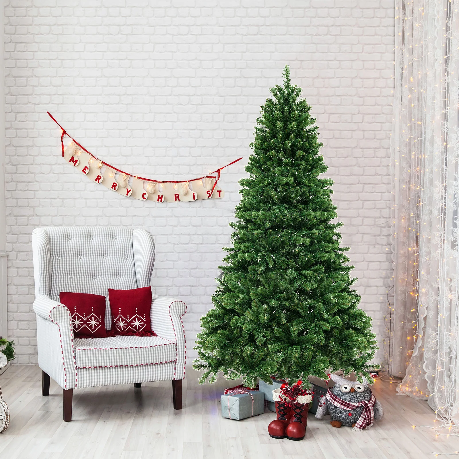 6 Ft Hinged Christmas Tree, PVC Branch Tips, Warm White LED Lights, Green - Image 2