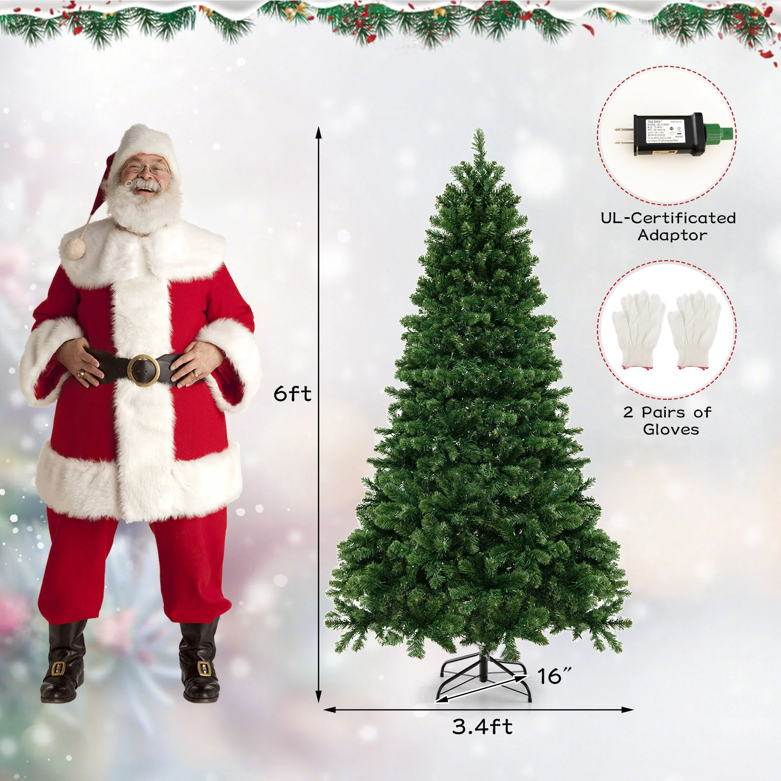 6 Ft Hinged Christmas Tree, PVC Branch Tips, Warm White LED Lights, Green - Image 6