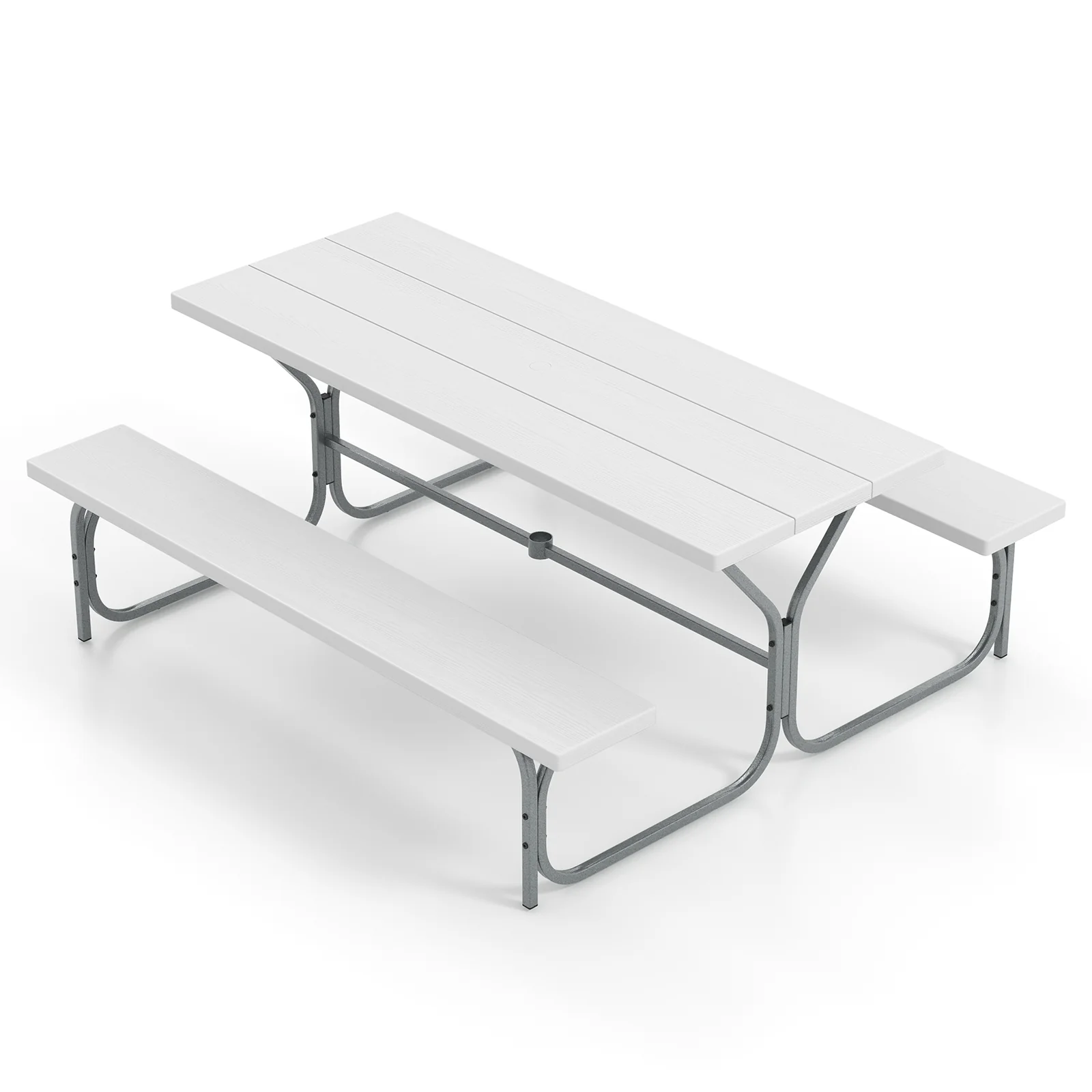 6 FT Picnic Table Bench Set, Metal Frame, HDPE Tabletop, White - Image 5