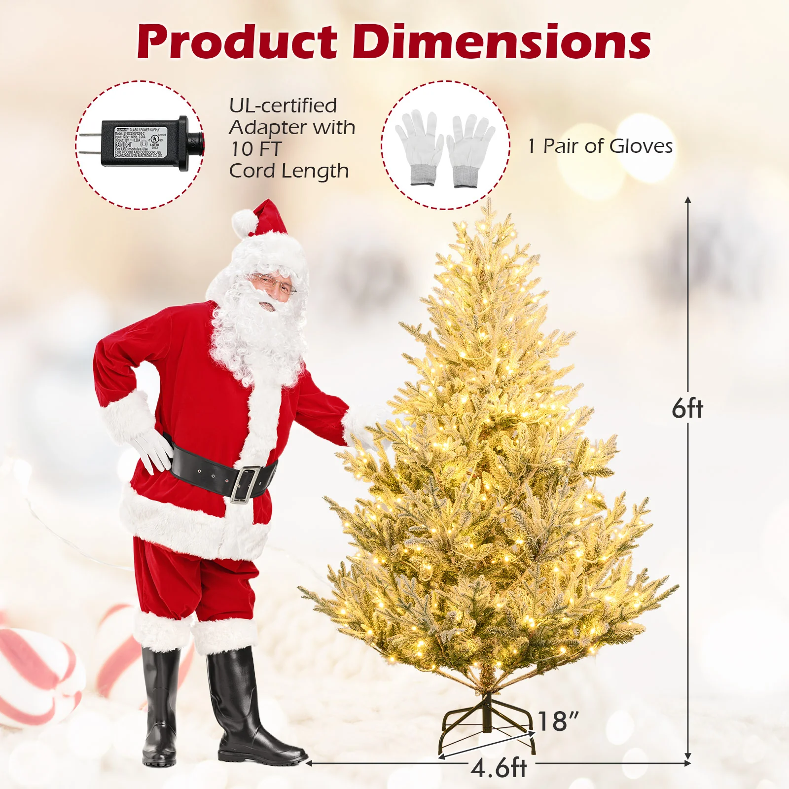 6 Ft Pre-Lit Artificial Christmas Tree, Hinged Snow Flocked, Green - Image 6