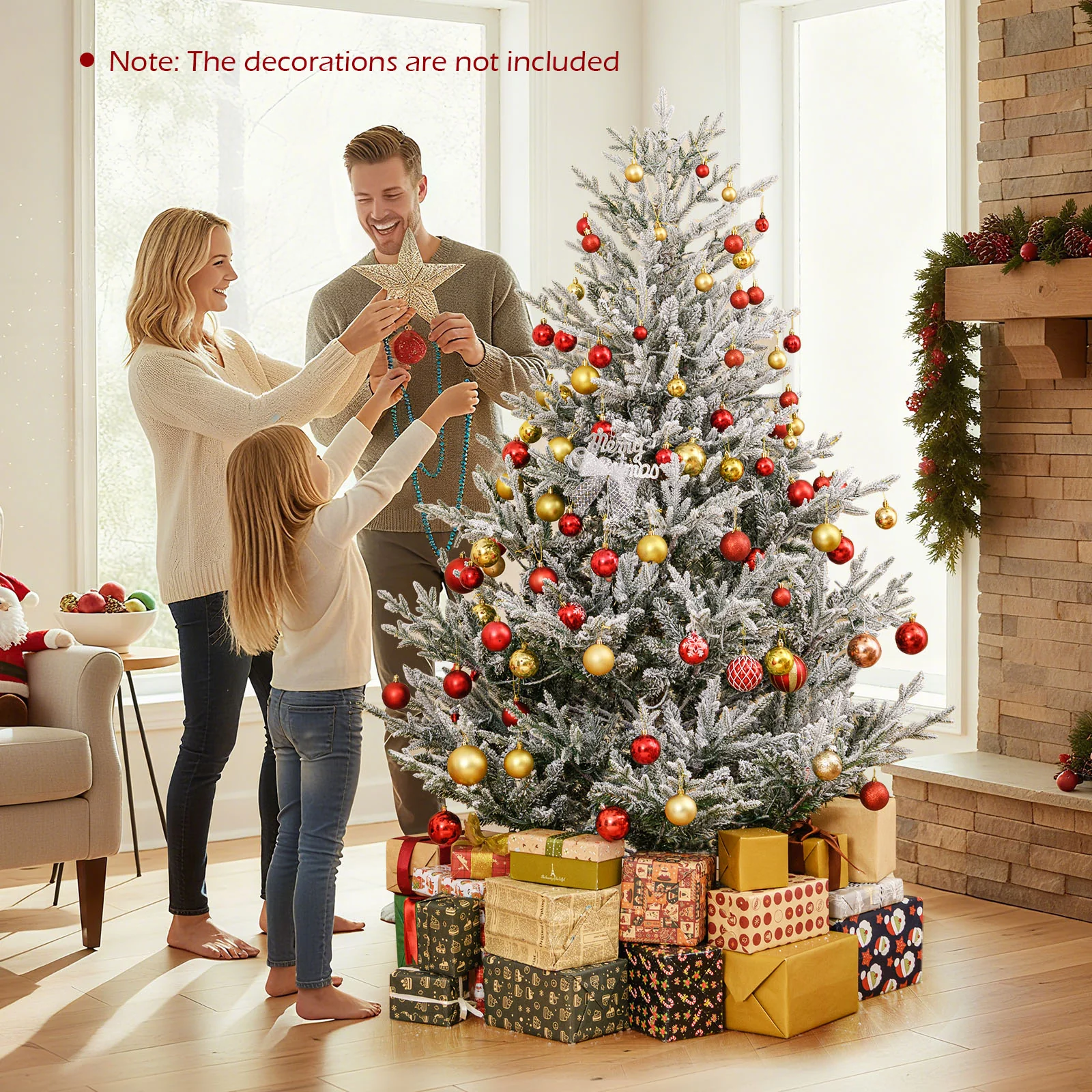 6 Ft Pre-Lit Artificial Christmas Tree, Hinged Snow Flocked, Green - Image 7