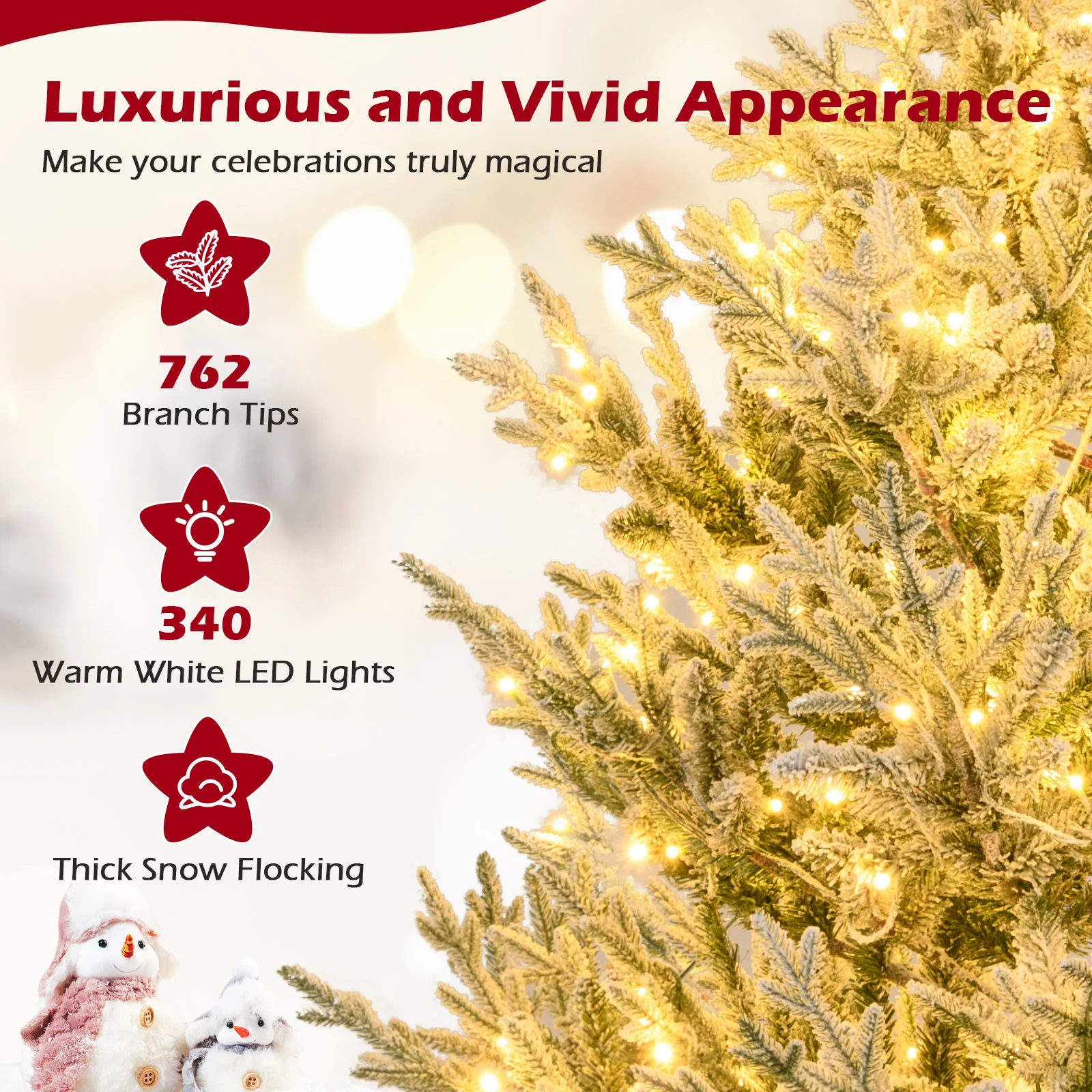 6 Ft Pre-Lit Artificial Christmas Tree, Hinged Snow Flocked, Green - Image 9